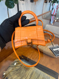 BALENCIAGA Calfskin Crocodile Embossed Hourglass Top Handle crossbody Orange micro