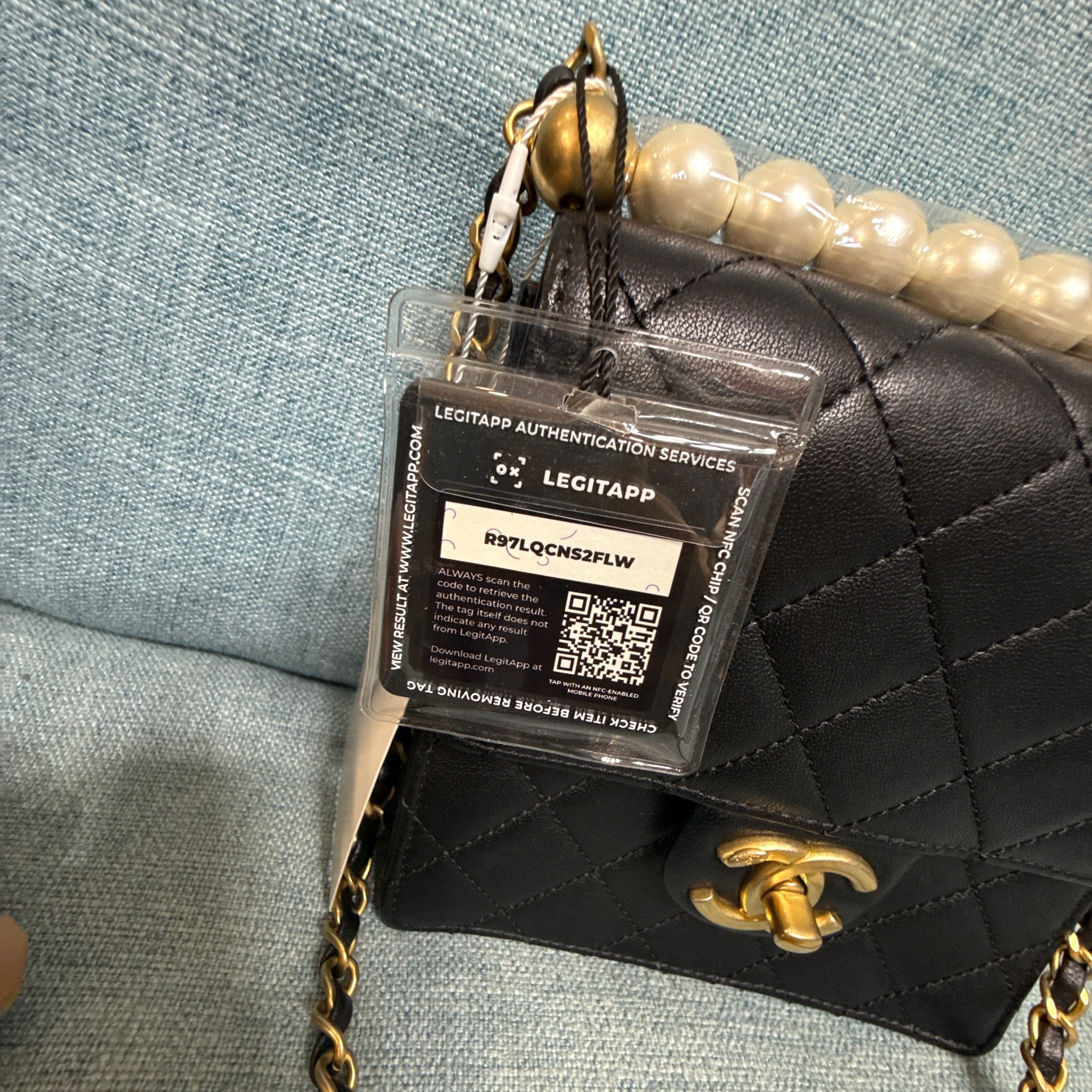 Chanel Lambskin Quilted Pearl Top Handle Classic Flap Crossbody Bag