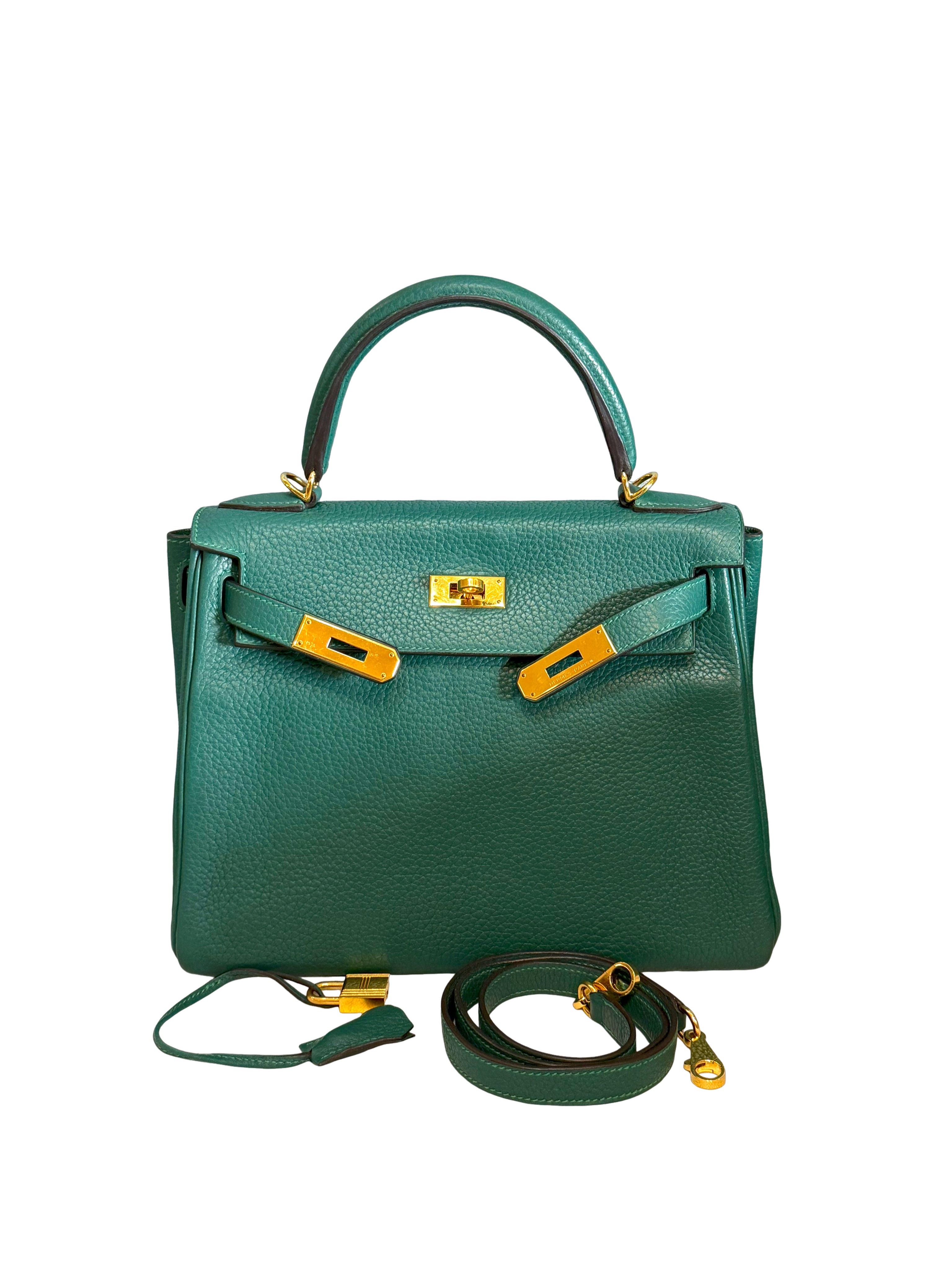 Hermès Kelly 28 Handbag Taurillon Clemence Leather Malachite
