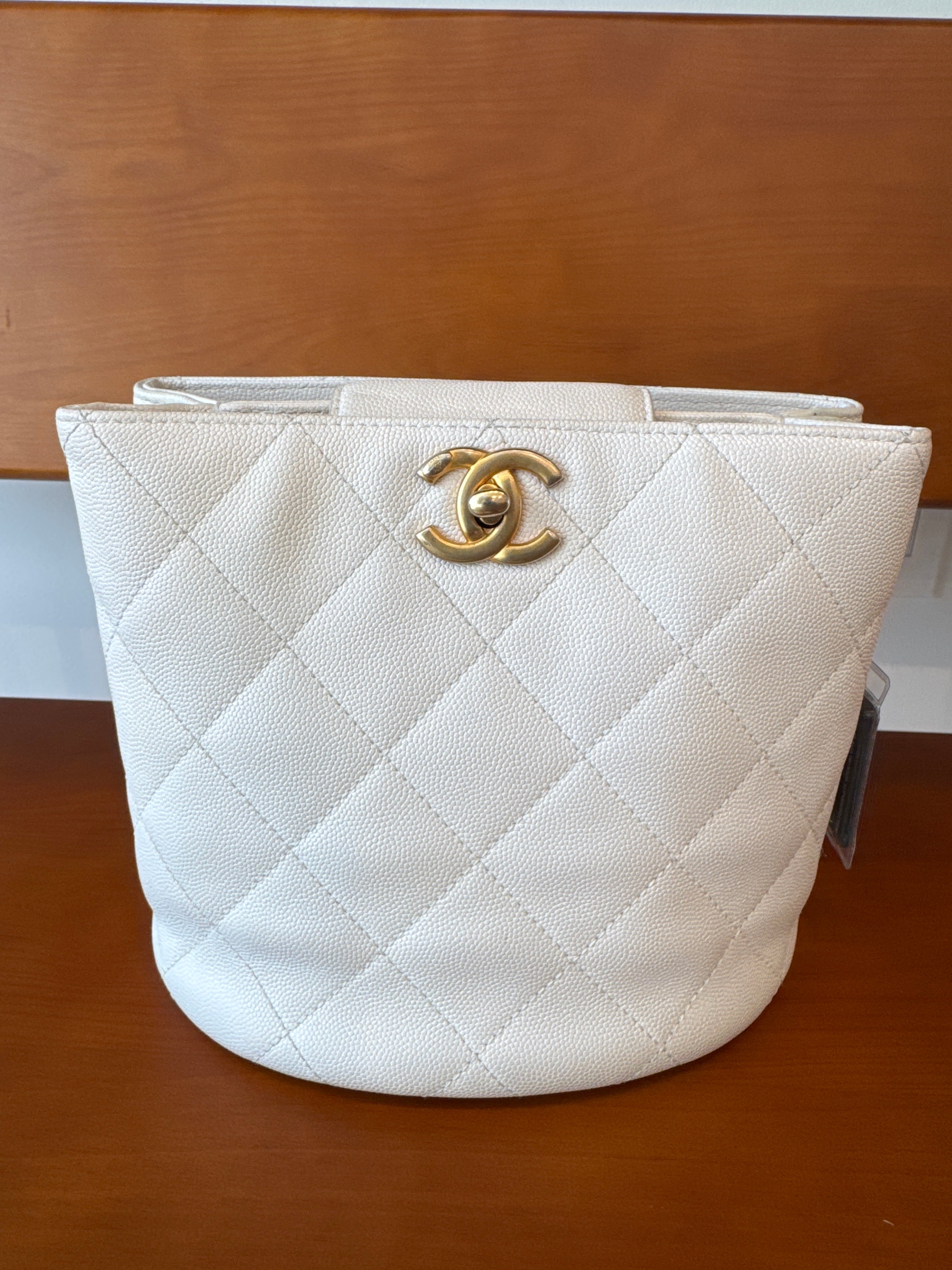 Chanel CC Quilted Caviar Chain Scarf Handle Bucket Bag