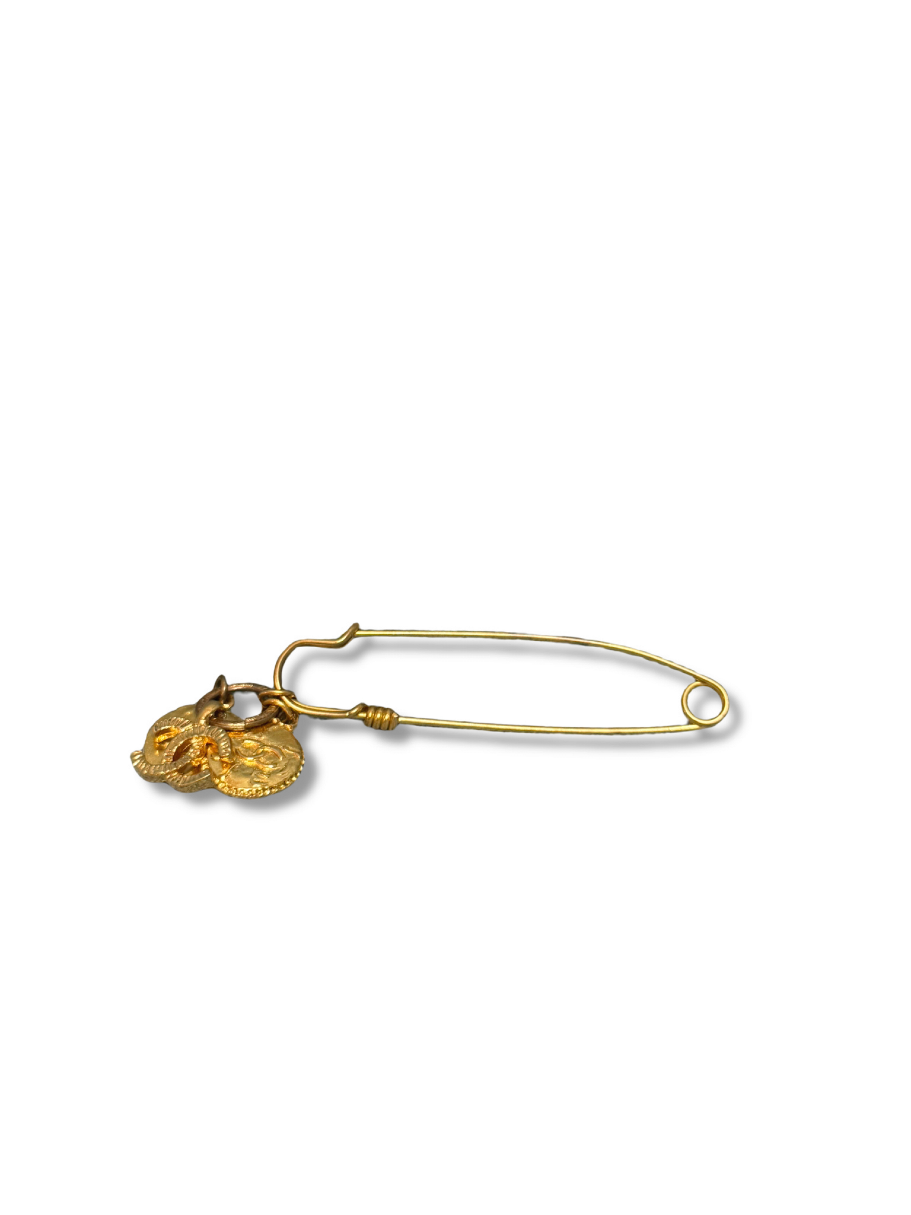 Chanel Vintage Gold Metal Double Charm Safety Pin Brooch