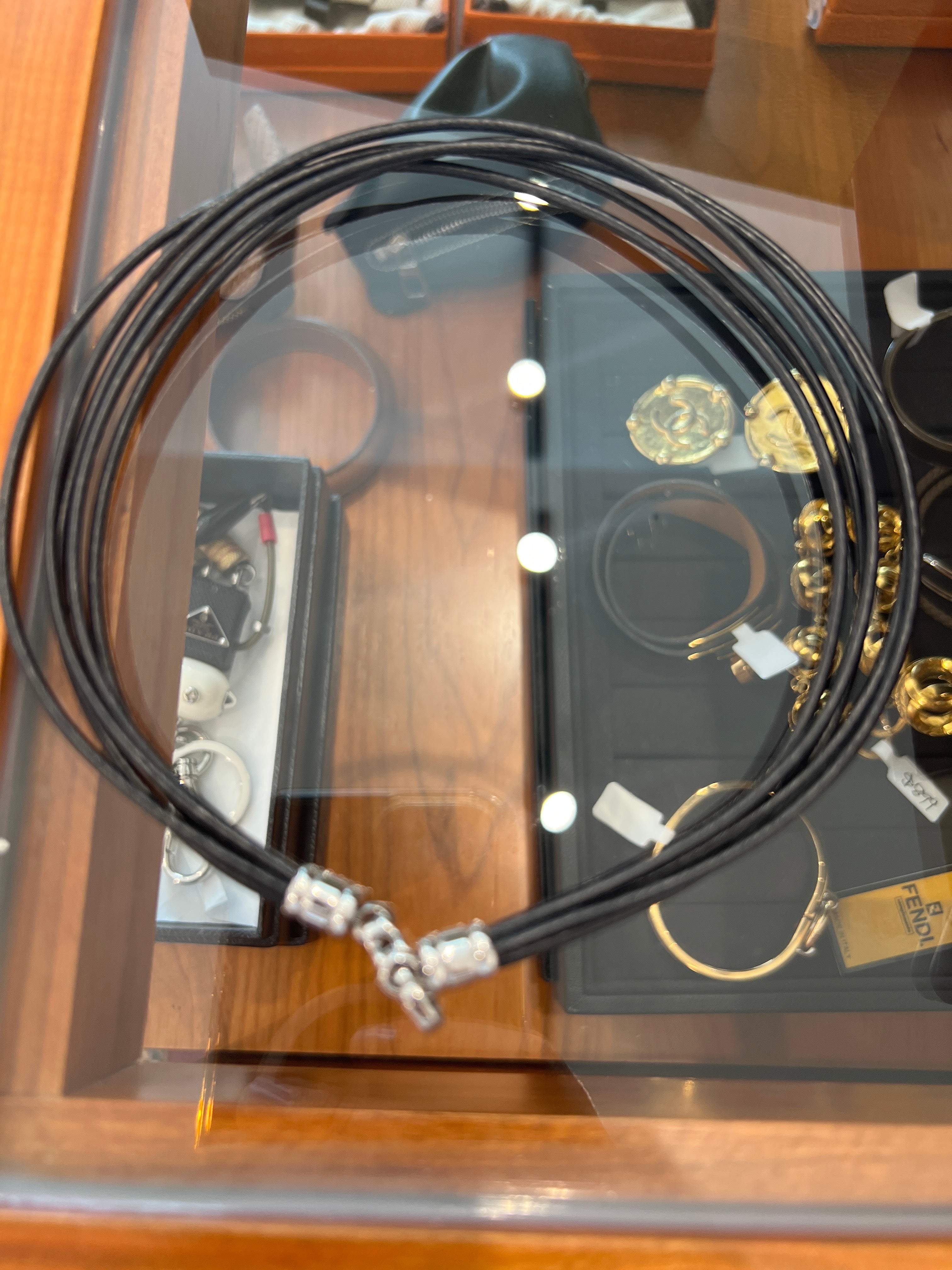 Bvlgari black leather cord necklace