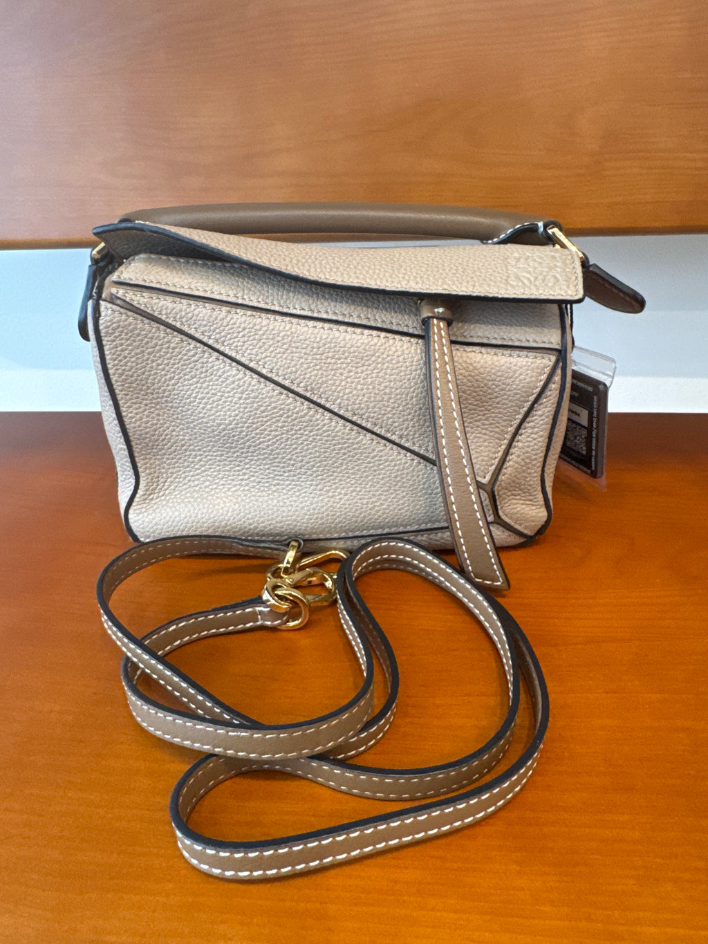 Loewe Grained Calfskin Small Puzzle Bag Sand Mink