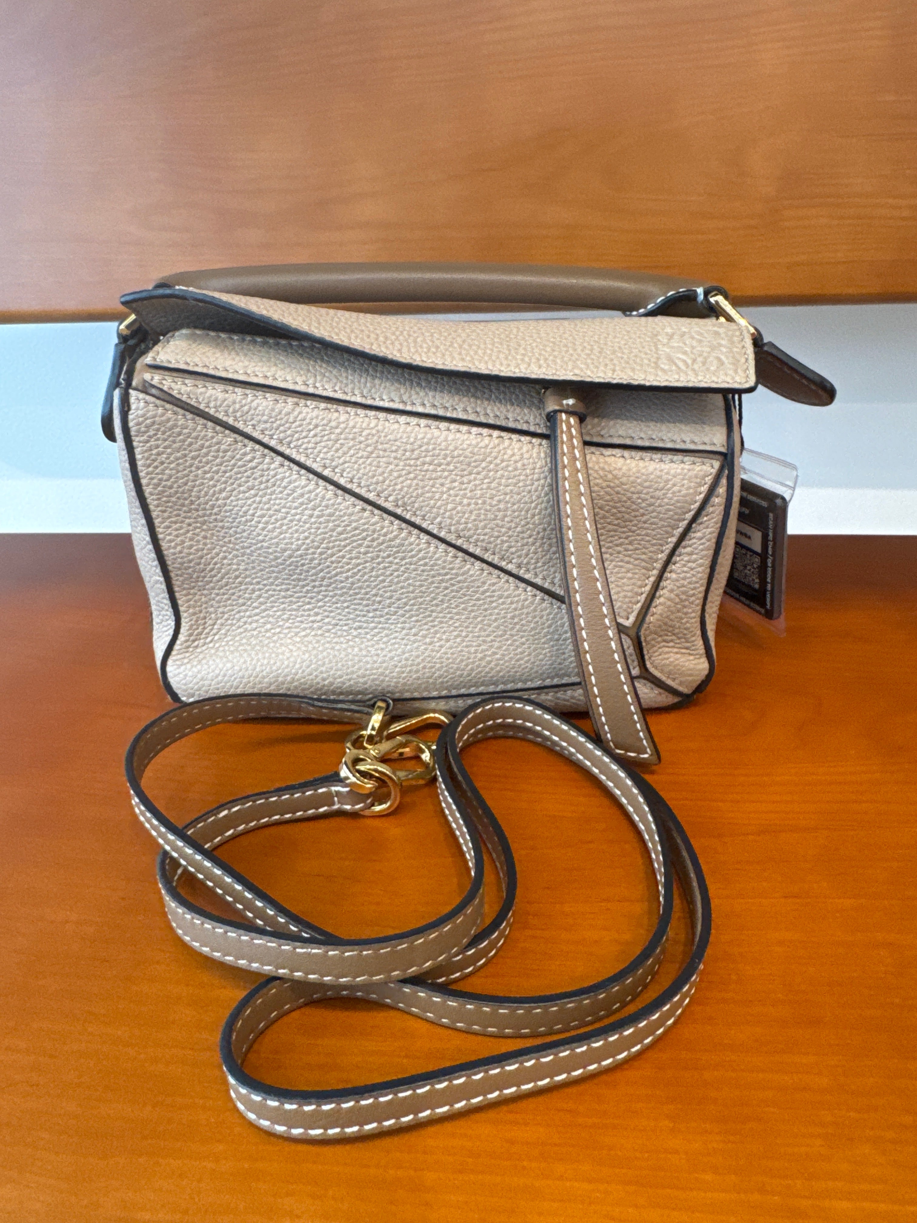 Loewe Grained Calfskin Small Puzzle Bag Sand Mink