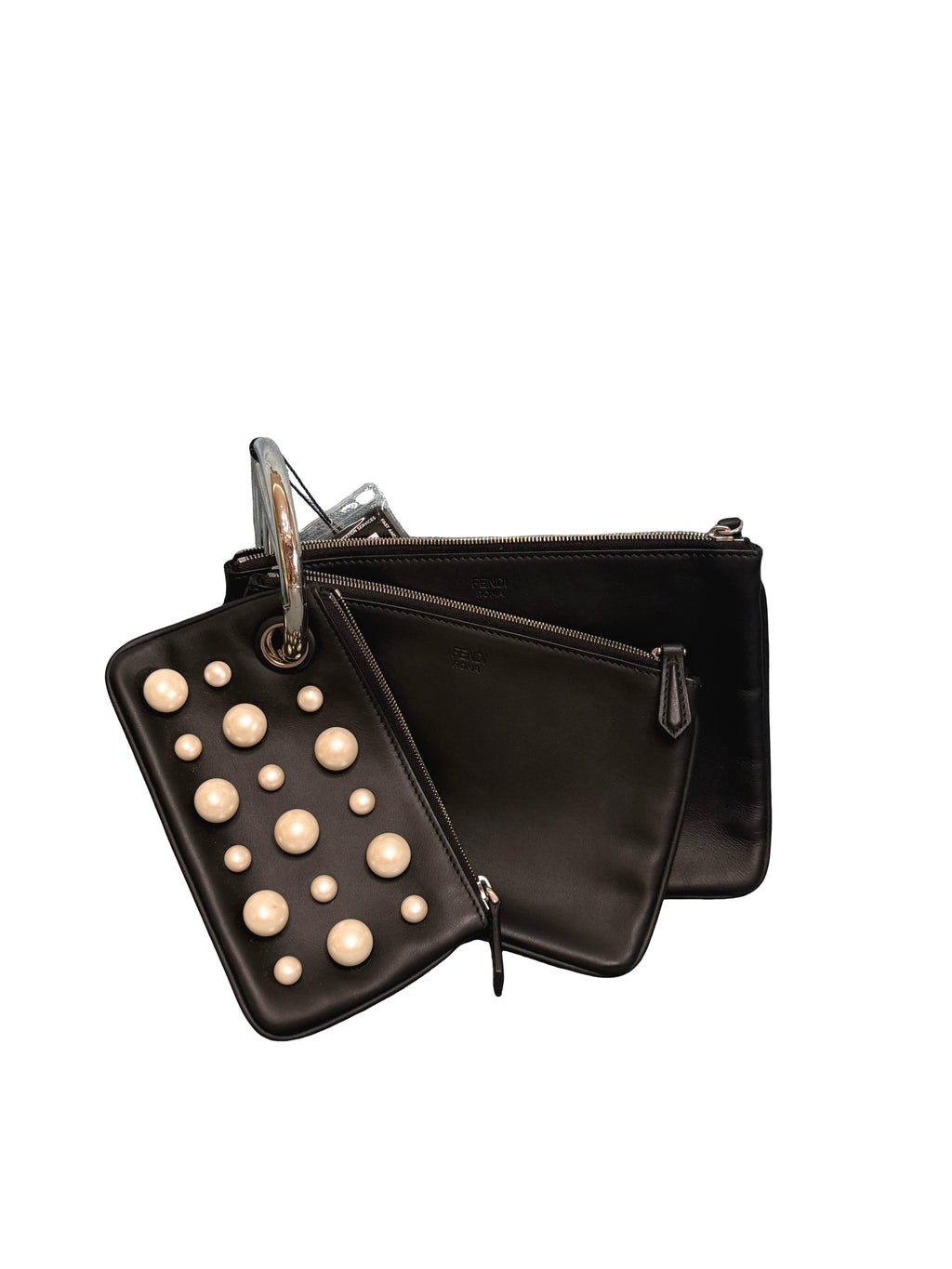 Fendi Triplette Pearl Embellished Triple Leather Pouches Clutch