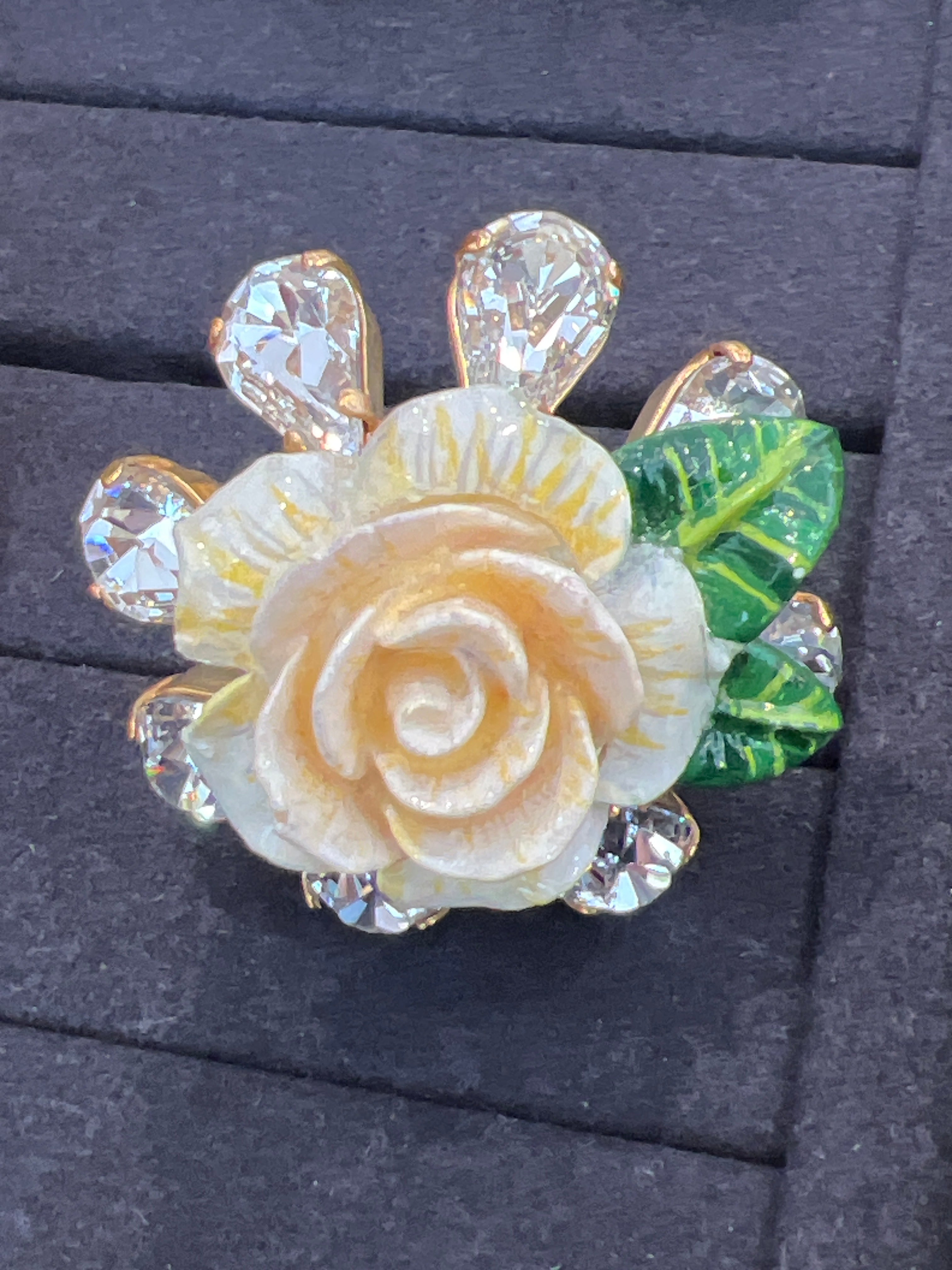 Dolce Gabbana Crystal and brass ring with resin rose motif