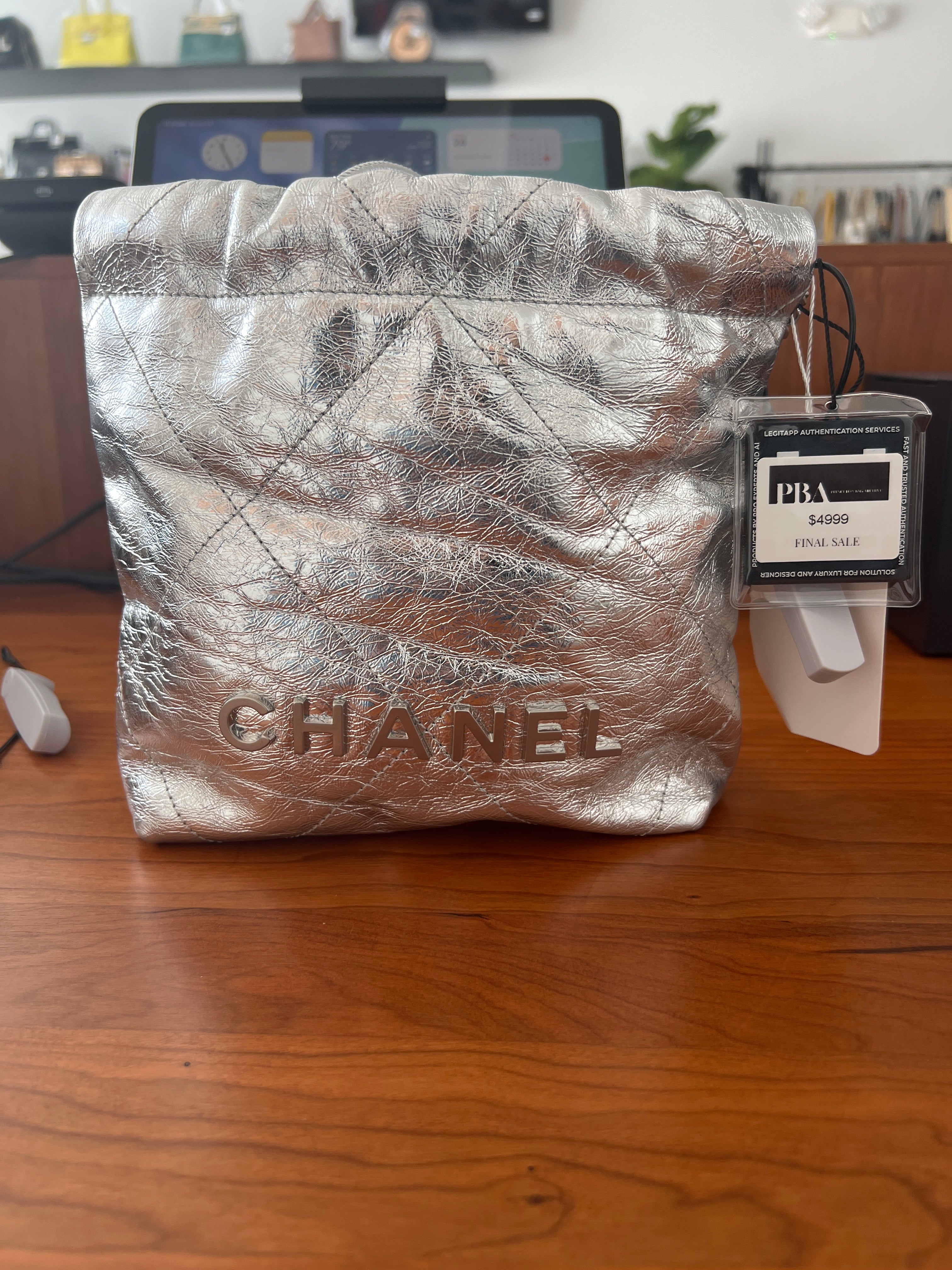 Chanel Mini Metallic Calfskin Quilted Chanel 22 Silver 2025 dck7p6