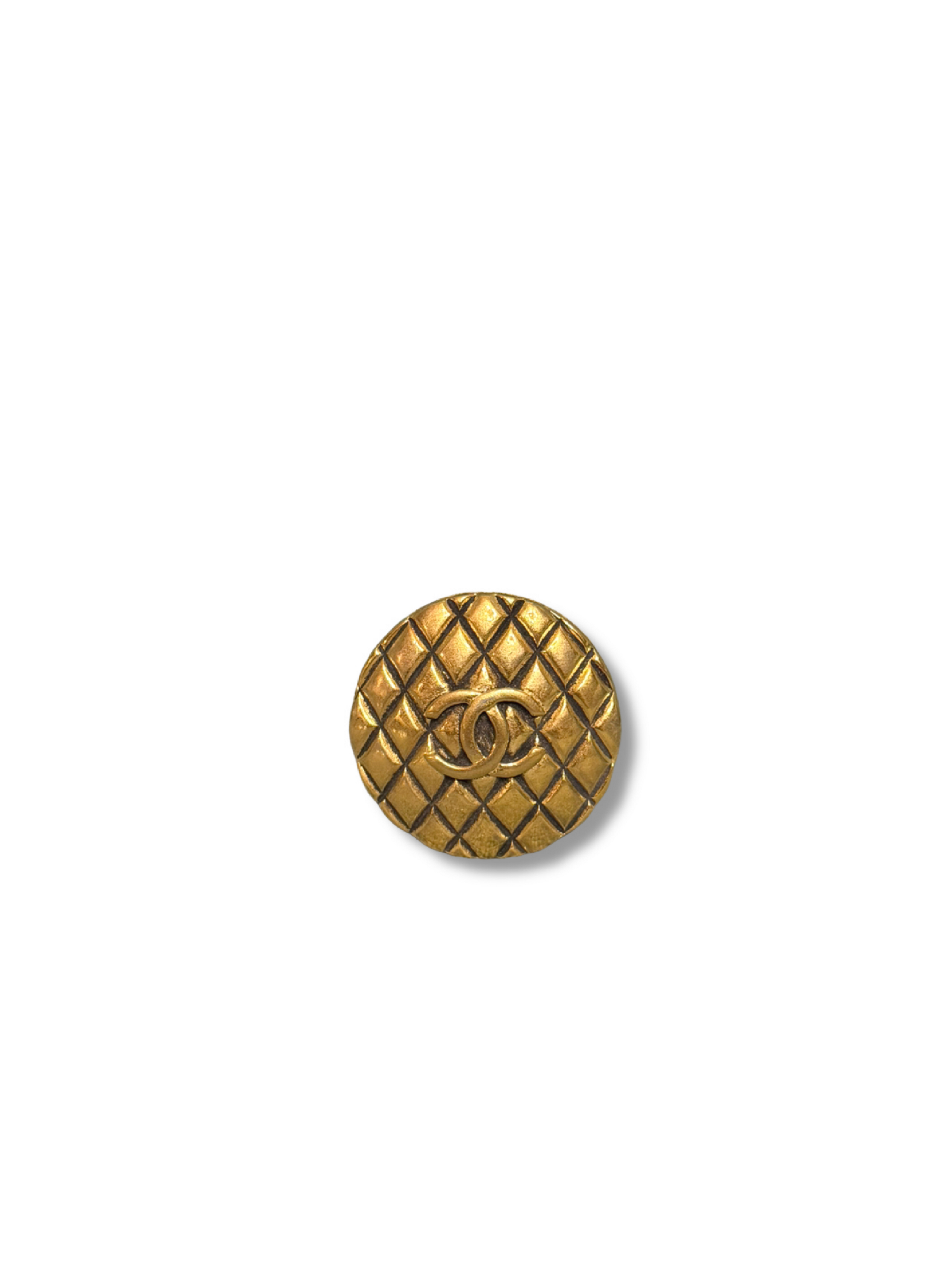 Chanel Vintage Gold Metal Matelasse CC Round Brooch