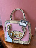 GUCCI Snakeskin Boarded Plutone Calfskin Mini Horsebit 1955 Top Handle Bag in Wild Rose and Beige cp5415