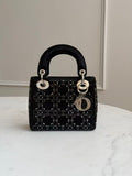 Christian Dior Satin Crystal Cannage Mini Lady Dior Handbag