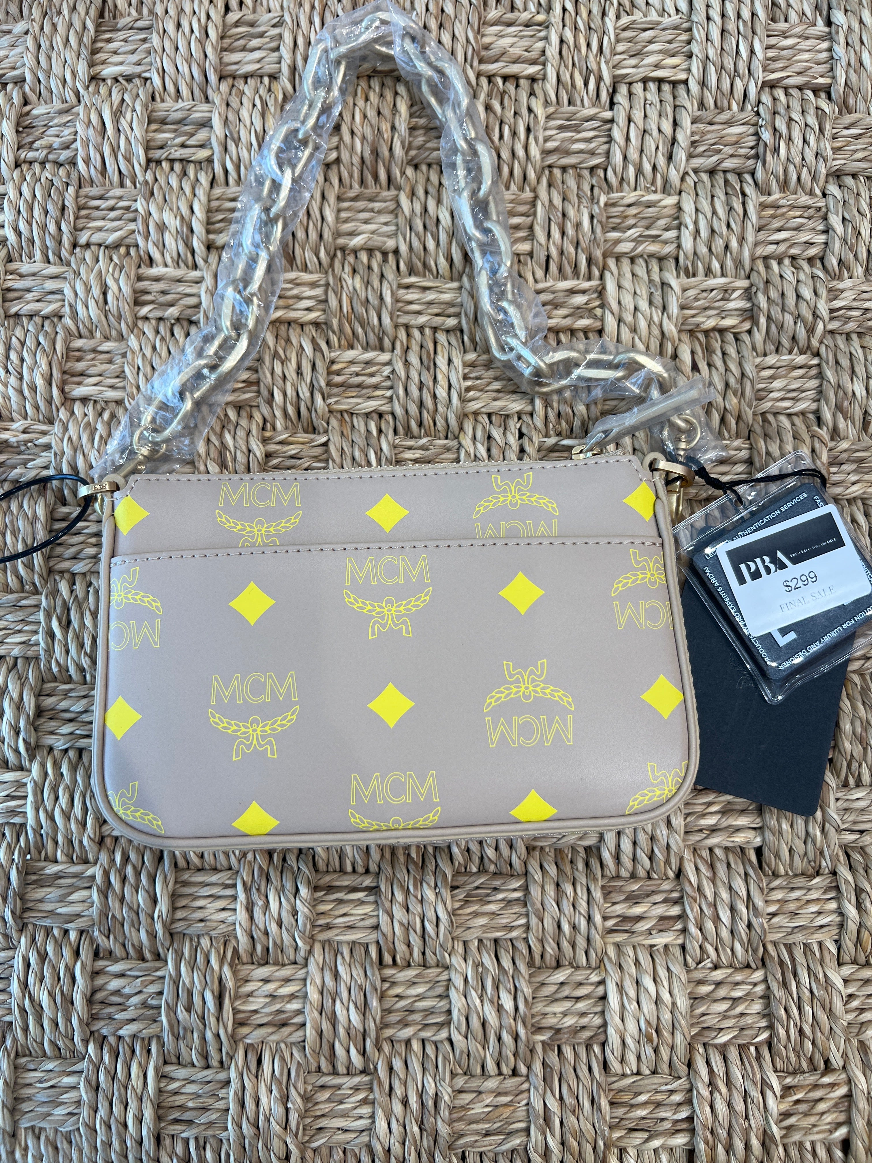 MCM Color Splash Logo Croissant Smooth Leather Mini Pouch Crossbody Handbag