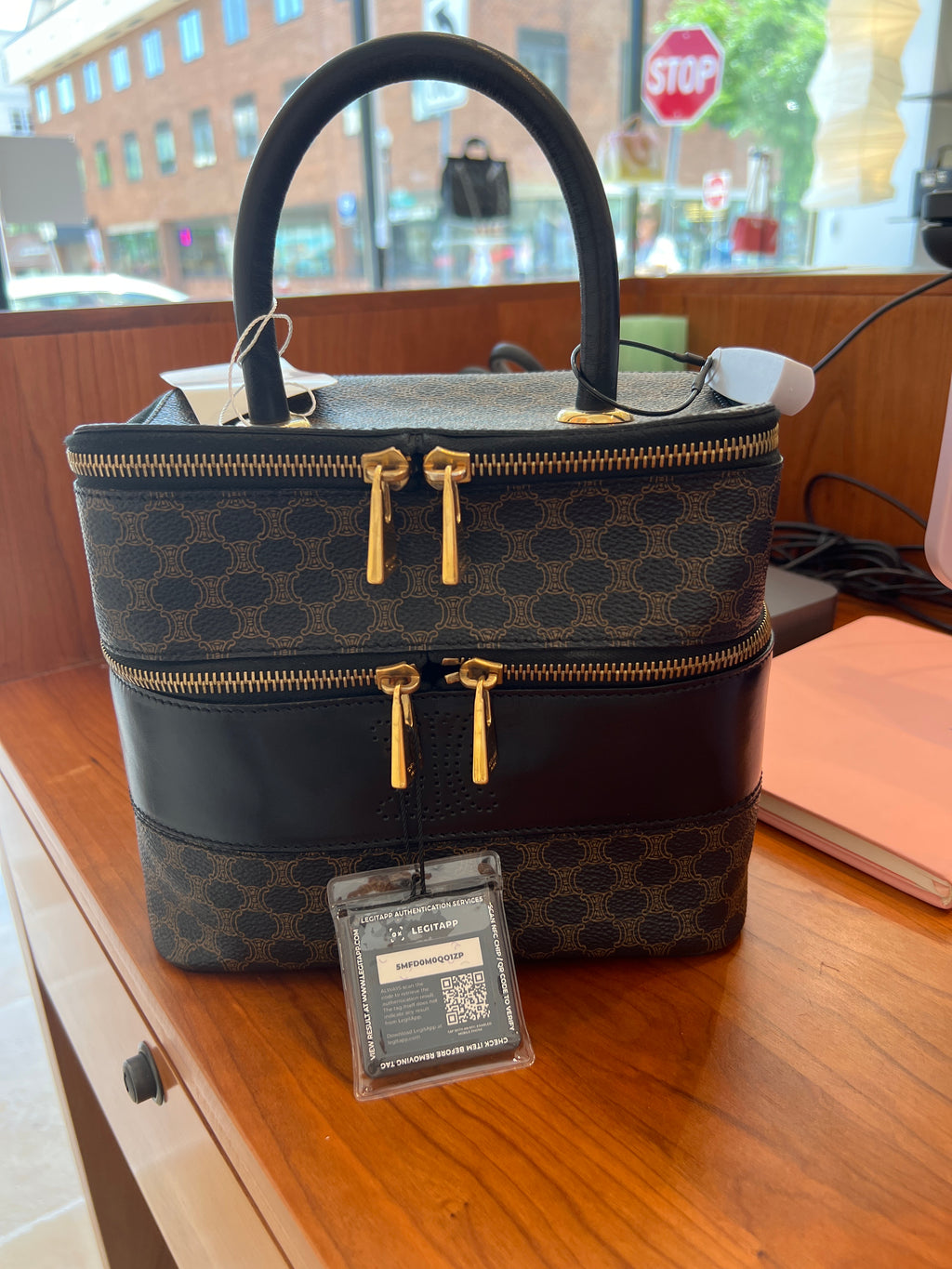 Celine Macadam Coated Canvas Double Zip Vanity Bag cn3887