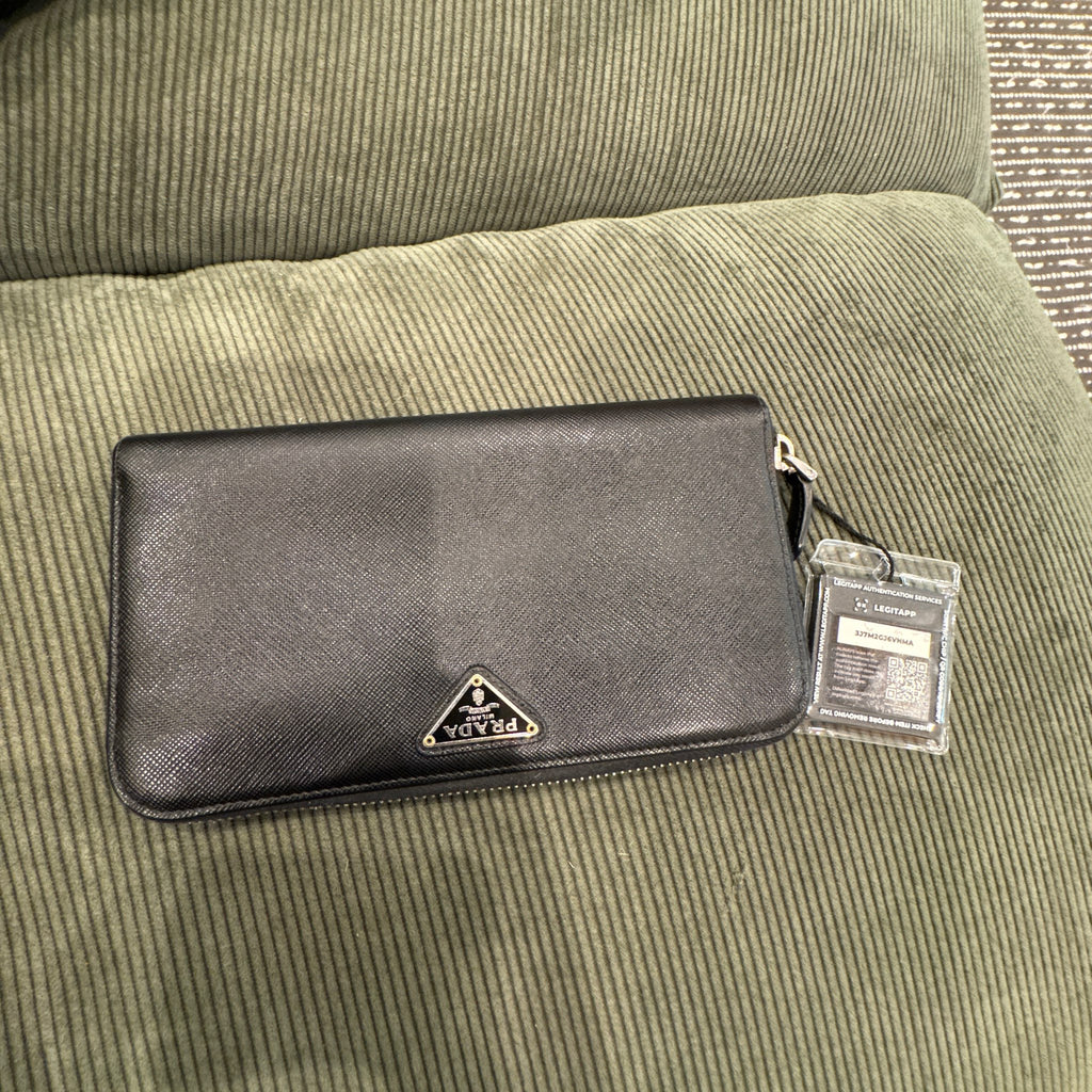Prada Saffiano Leather Triangle Logo Zip Around Long Wallet