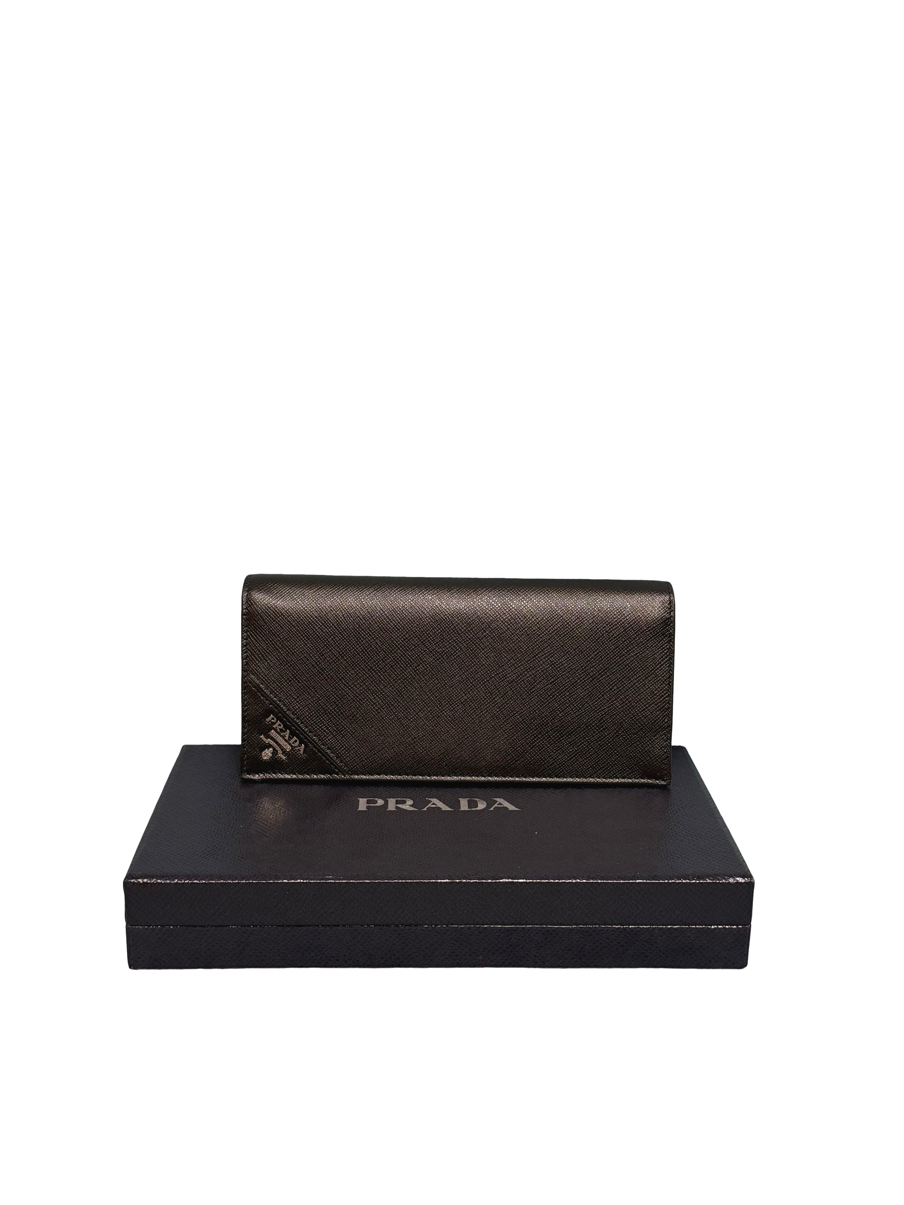 Prada Saffiano Leather Logo Long Wallet