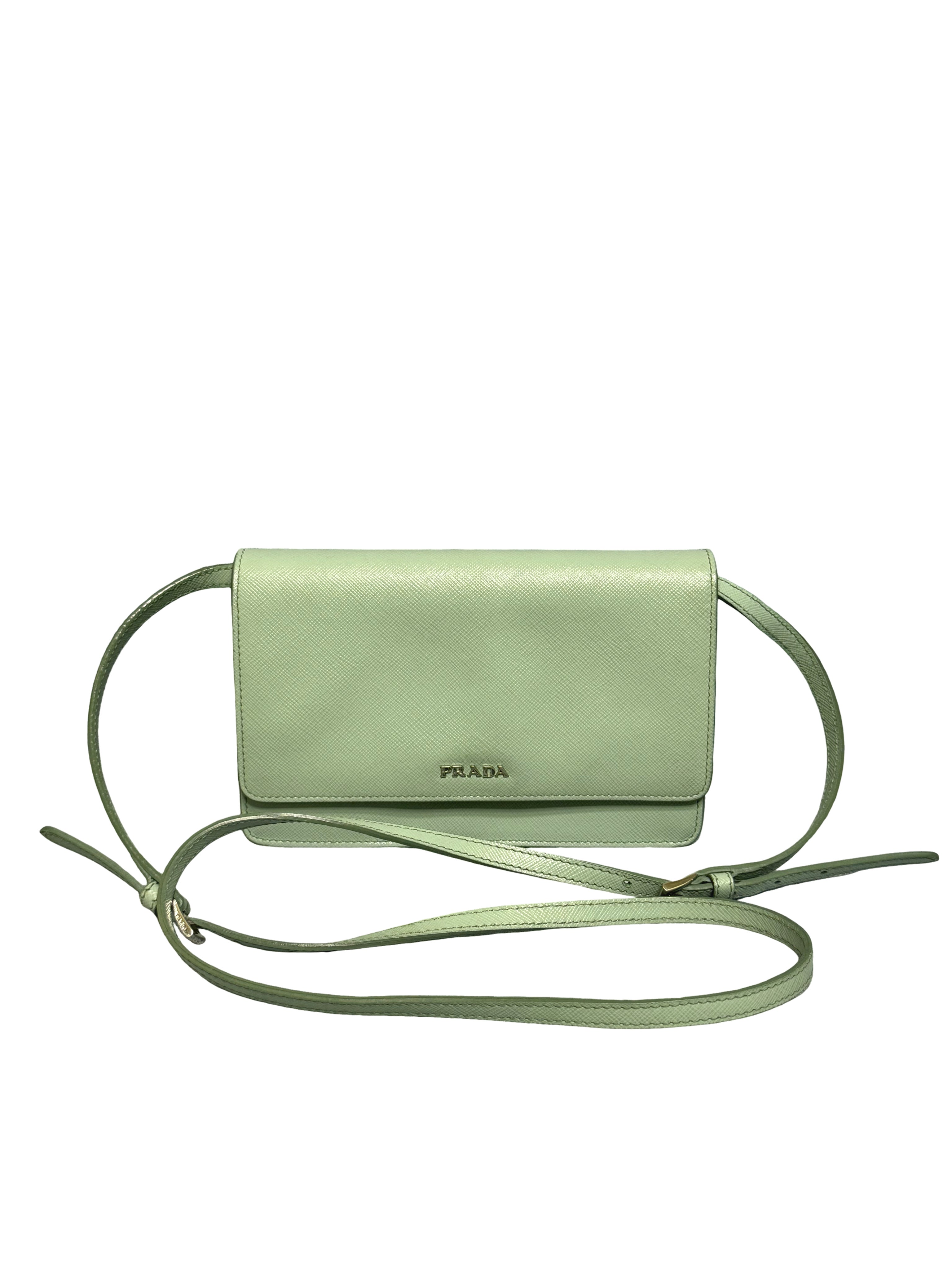 Prada Saffiano Leather Logo Flap Crossbody Wallet Bag