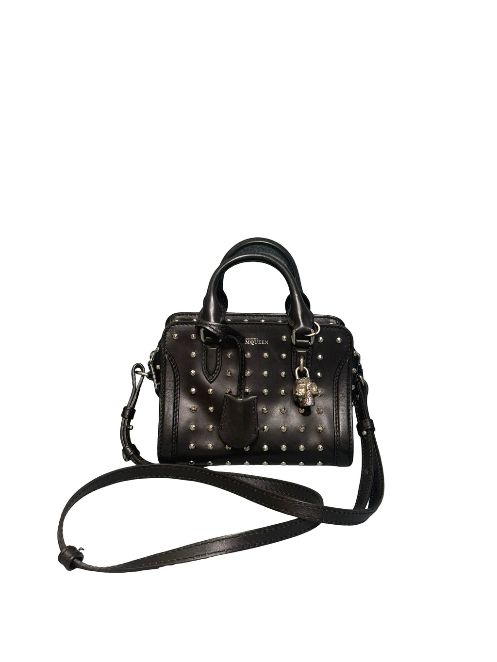 Alexander McQueen Studded Leather Skull Padlock Satchel Bag