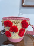 Prada Embroidered Raffia Bucket Bag CM2768