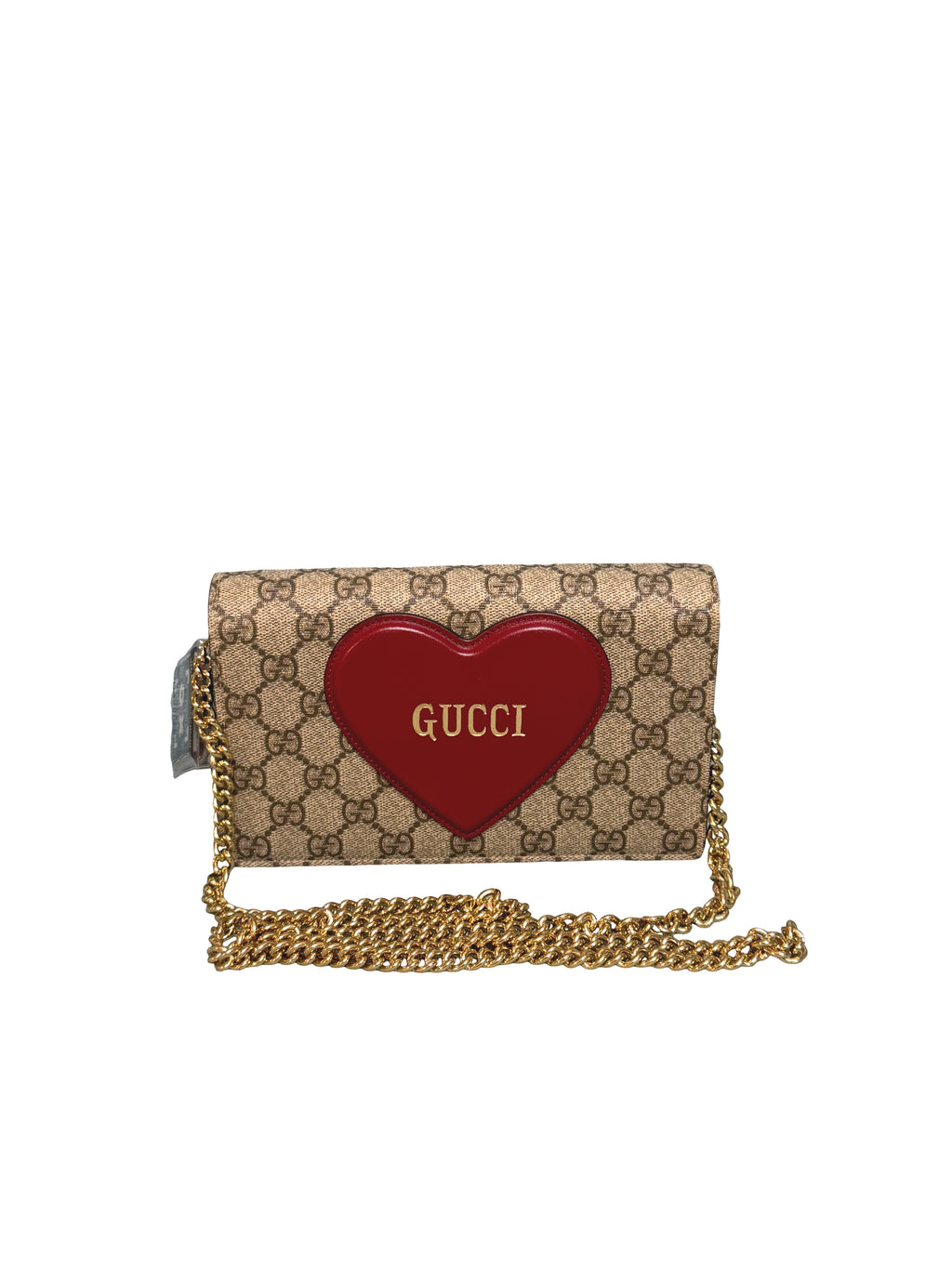 Gucci GG Supreme Canvas Heart Leather Applique Chain Wallet Crossbody Bag