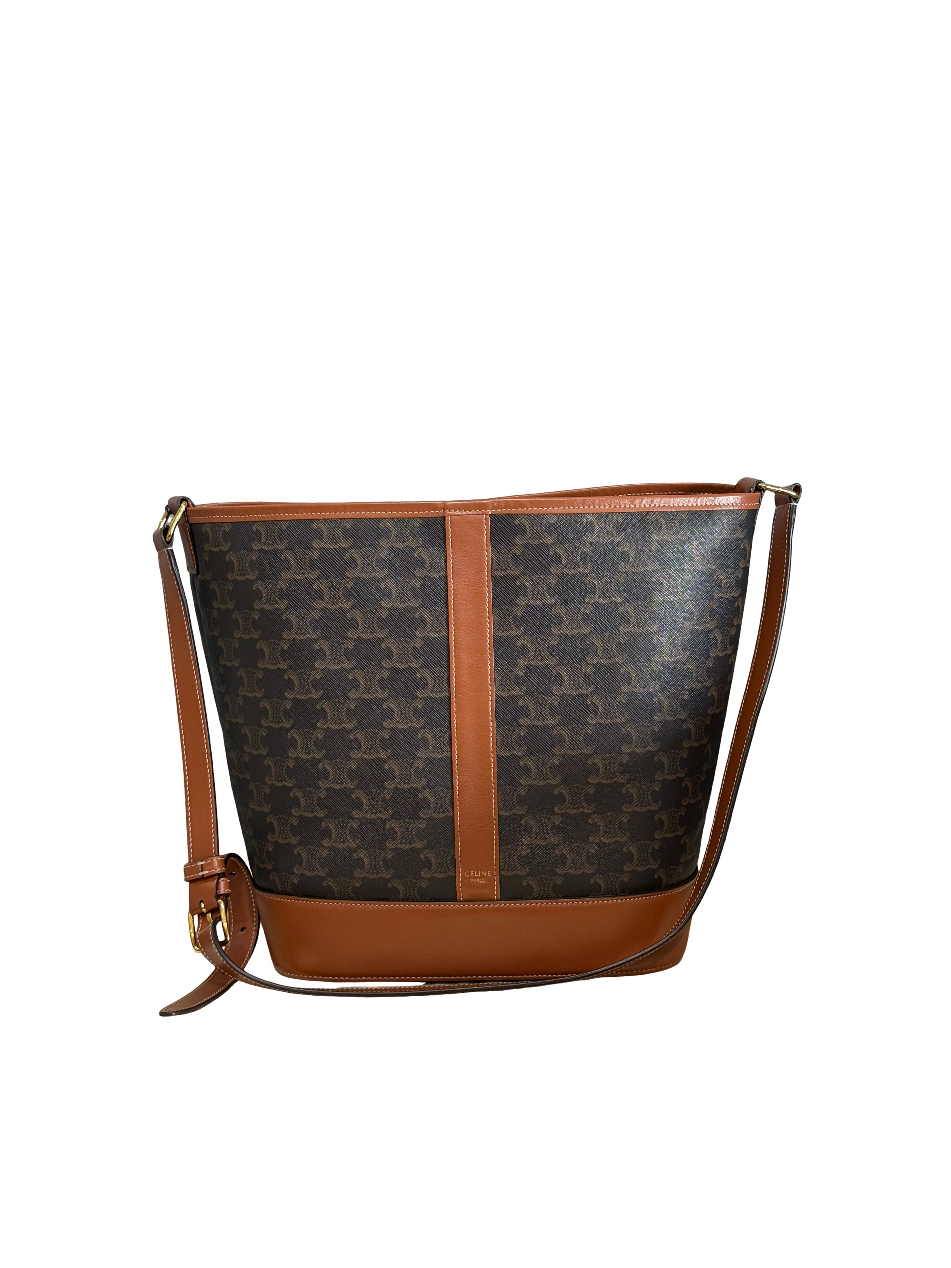 Celine Triomphe Canvas Leather Bucket Bag