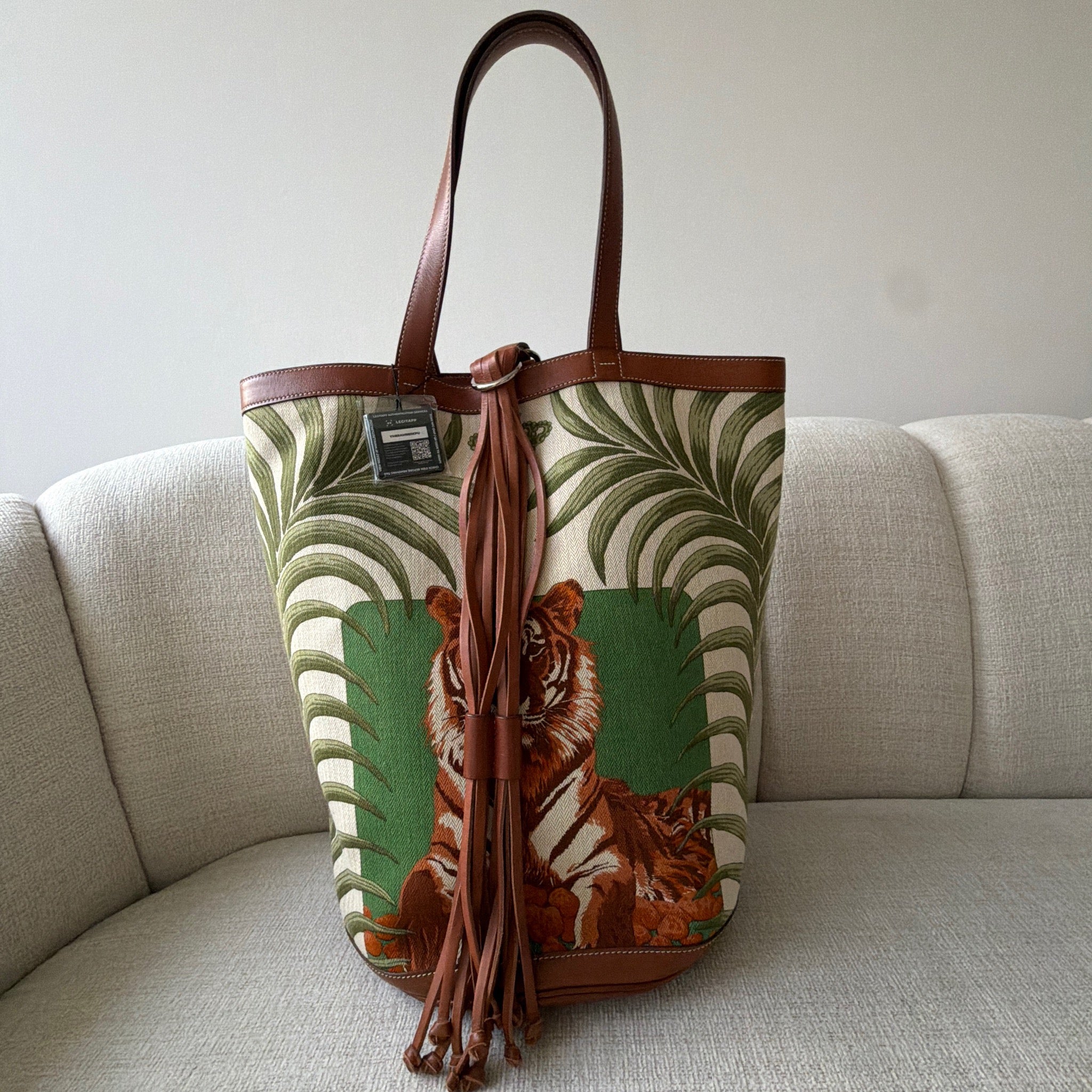 Hermès Toile Canvas & Barenia Leather Tigre Royal Tubino Bucket Tote Bag