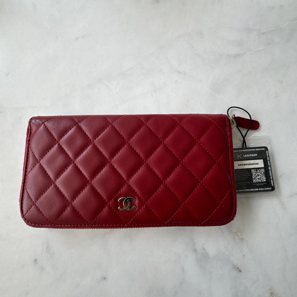 Chanel Lambskin Quilted Zip Around Long Wallet