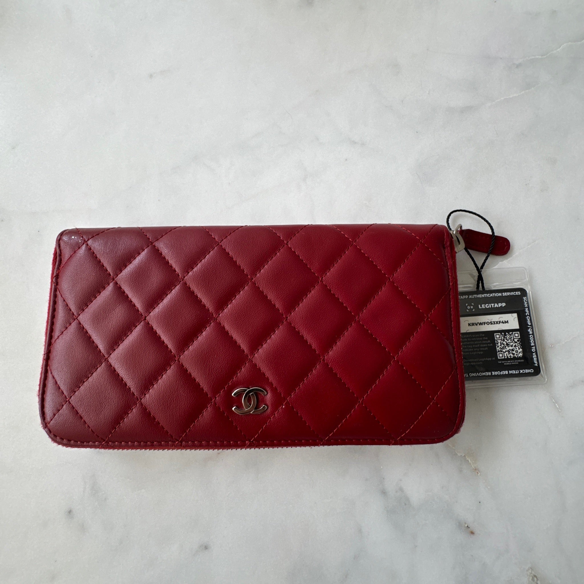 Chanel Lambskin Quilted Zip Around Long Wallet