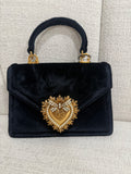 5896 Dolce & Gabbana Velvet Devotion Sacred Heart Crystal Chain Handbag