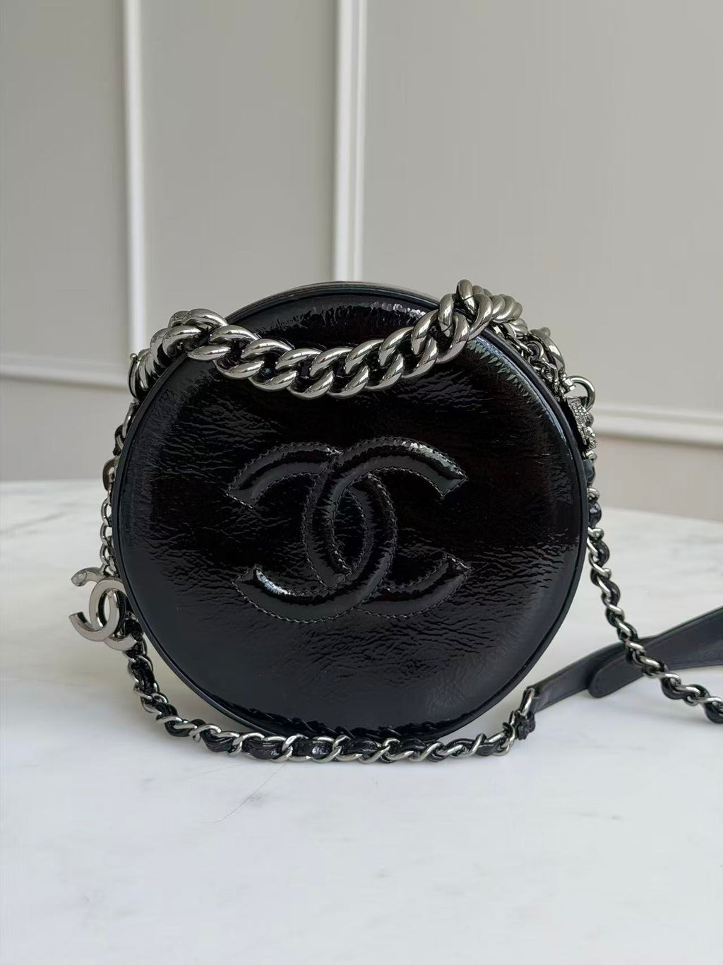 5393 Chanel Patent Round As Earth Evening Bag