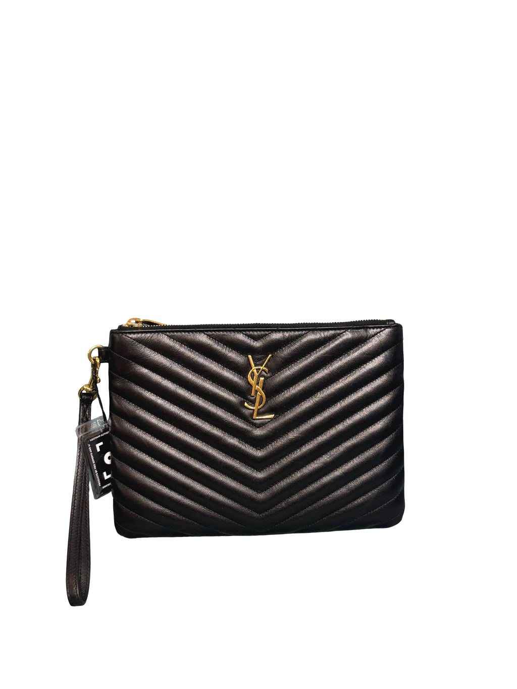 Saint Laurent Chevron Quilted Lambskin Zip Pouch Clutch