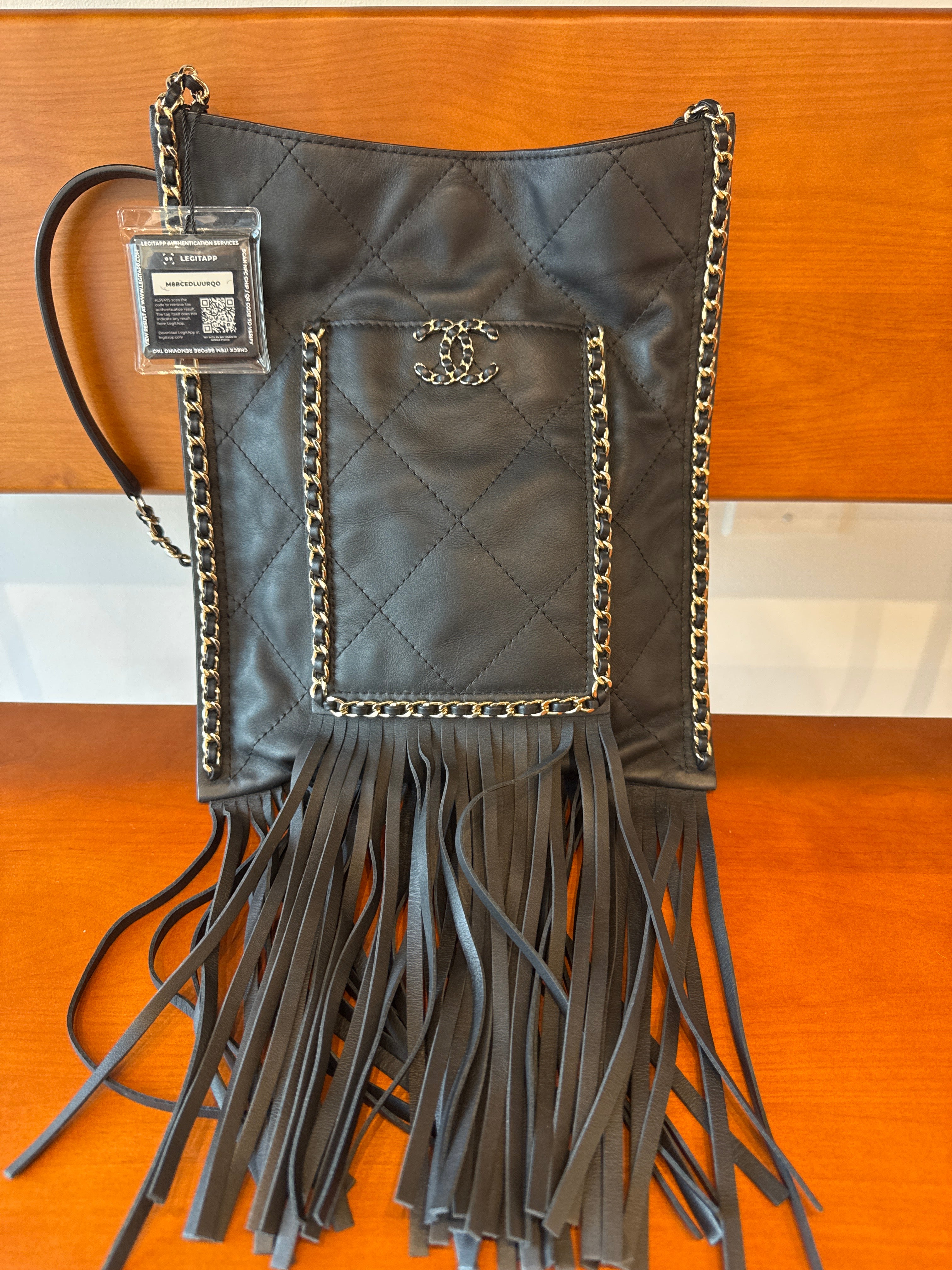 Chanel CC Fringe Shopping Bag Black Calfskin