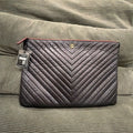 Chanel V-Stitch Lambskin Zip Clutch