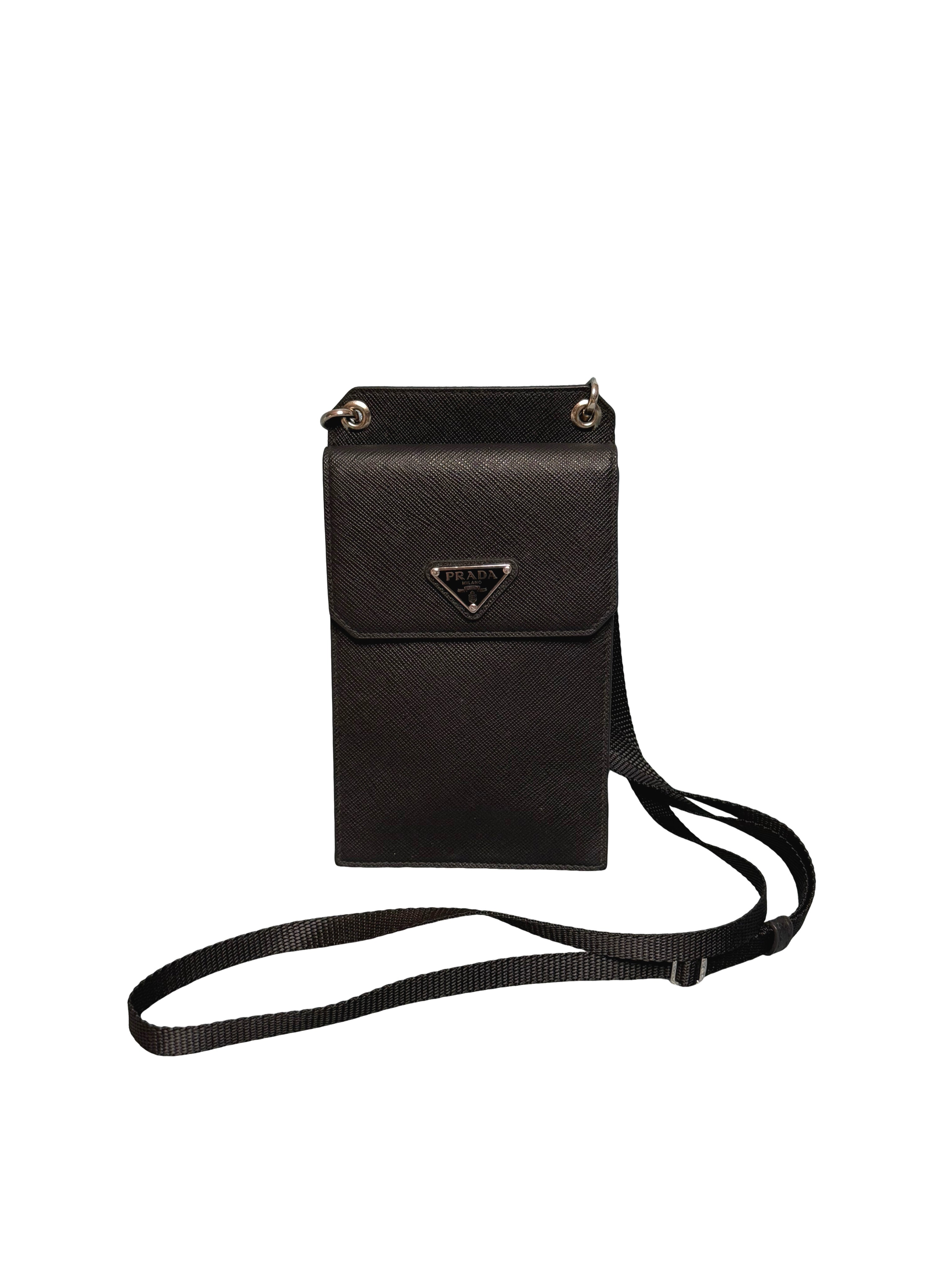 Prada Saffiano Leather Triangle Logo Phone Crossbody Bag