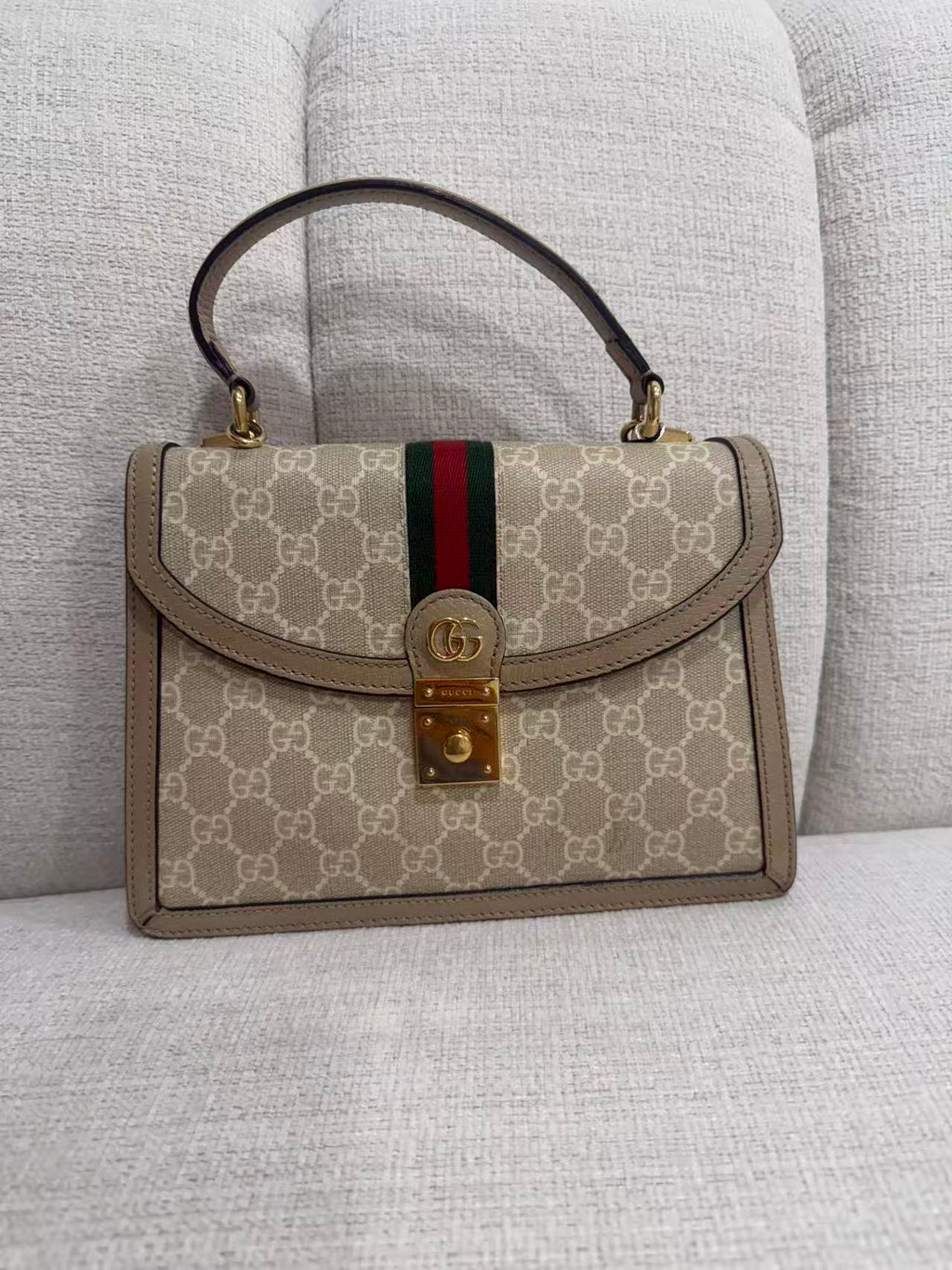 K892 Gucci Coated Canvas GG Supreme Ophidia Top Handle Shoulder Bag