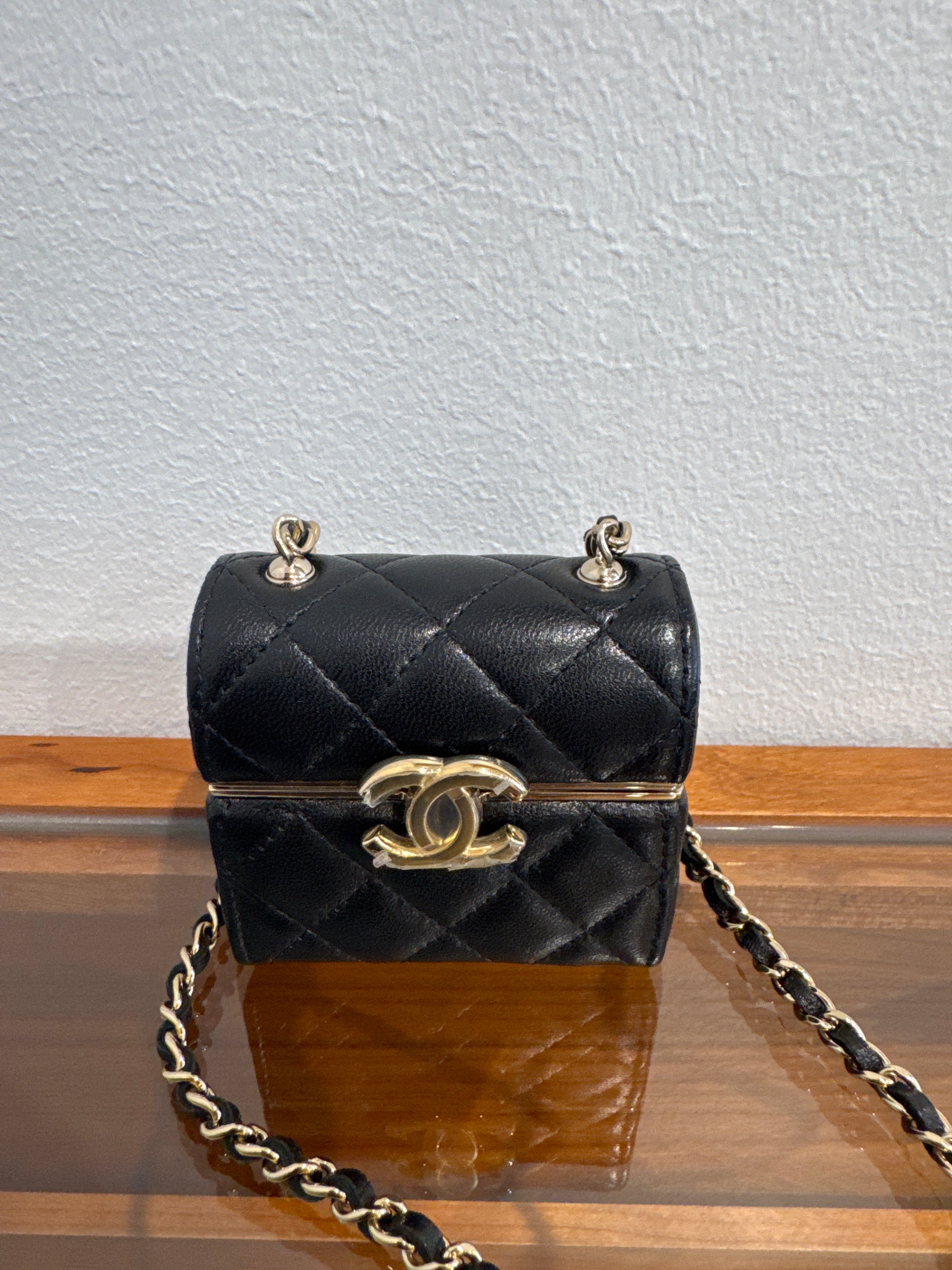 Chanel Lambskin Quilted Small Box With Chain Black