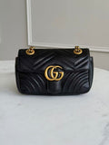 5357 Gucci Calfskin Chevron Quilted GG Marmont22 Chain Shoulder Bag