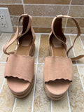 Chloé Suede Scalloped Espadrille Wedge Sandals
