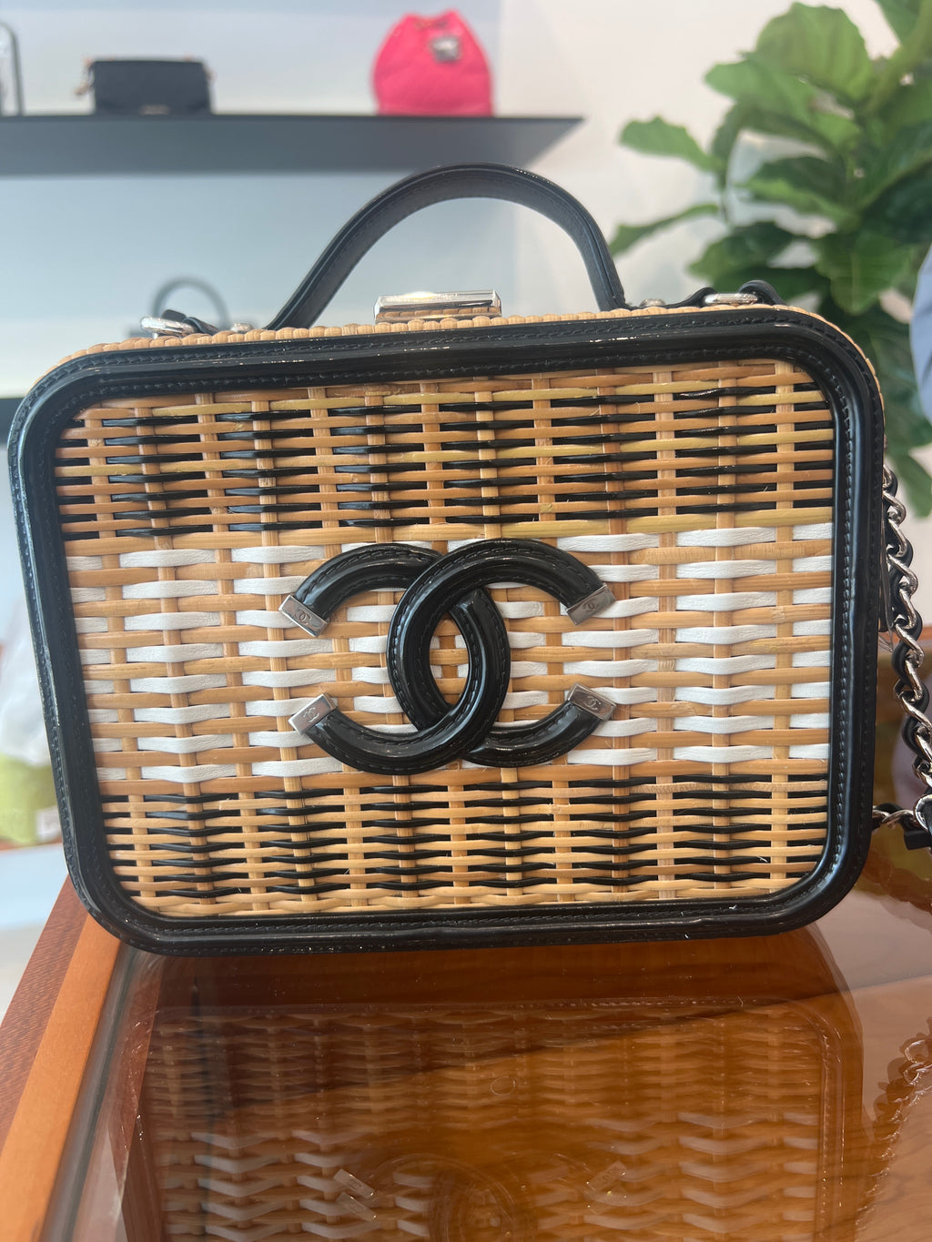 Chanel Medium Vanity Case Rattan and Patent Leather