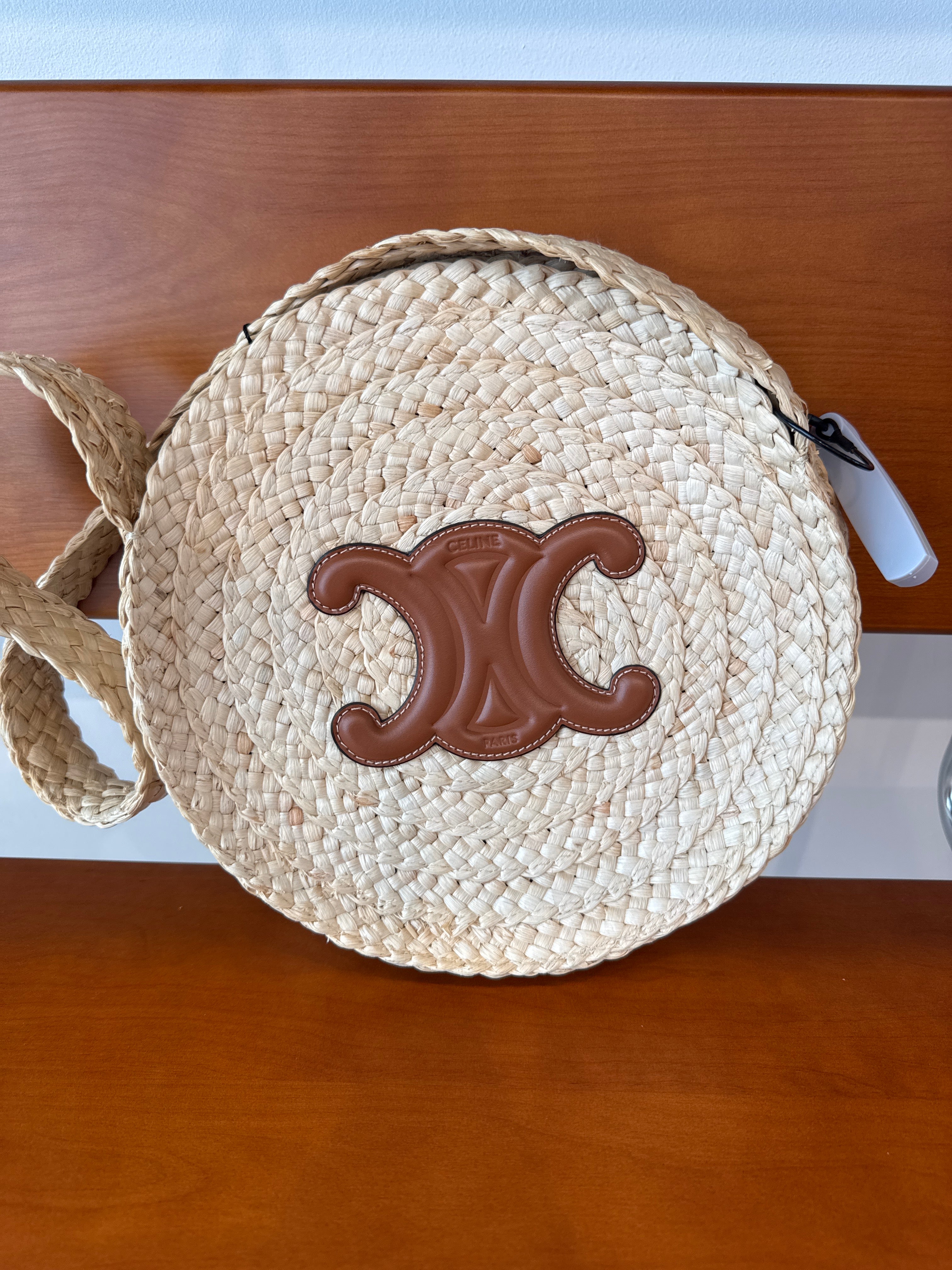 Celine Raffia Calfskin Small Round Bag
