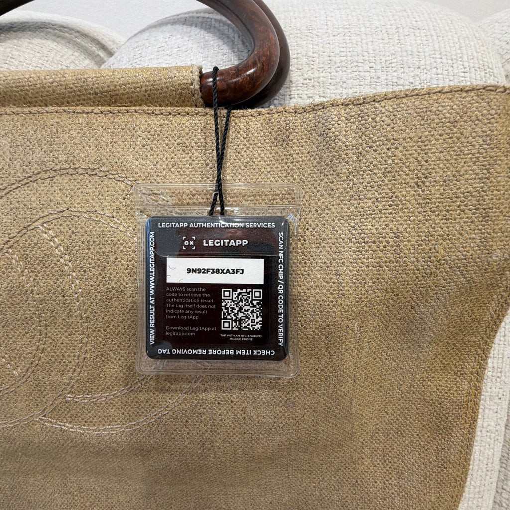 Chanel Linen Fabric Interlocking CC Wood Handle Tote Bag