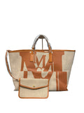 MCM Linen Canvas & Cowhide Leather Aren Large Logo Tote Bag