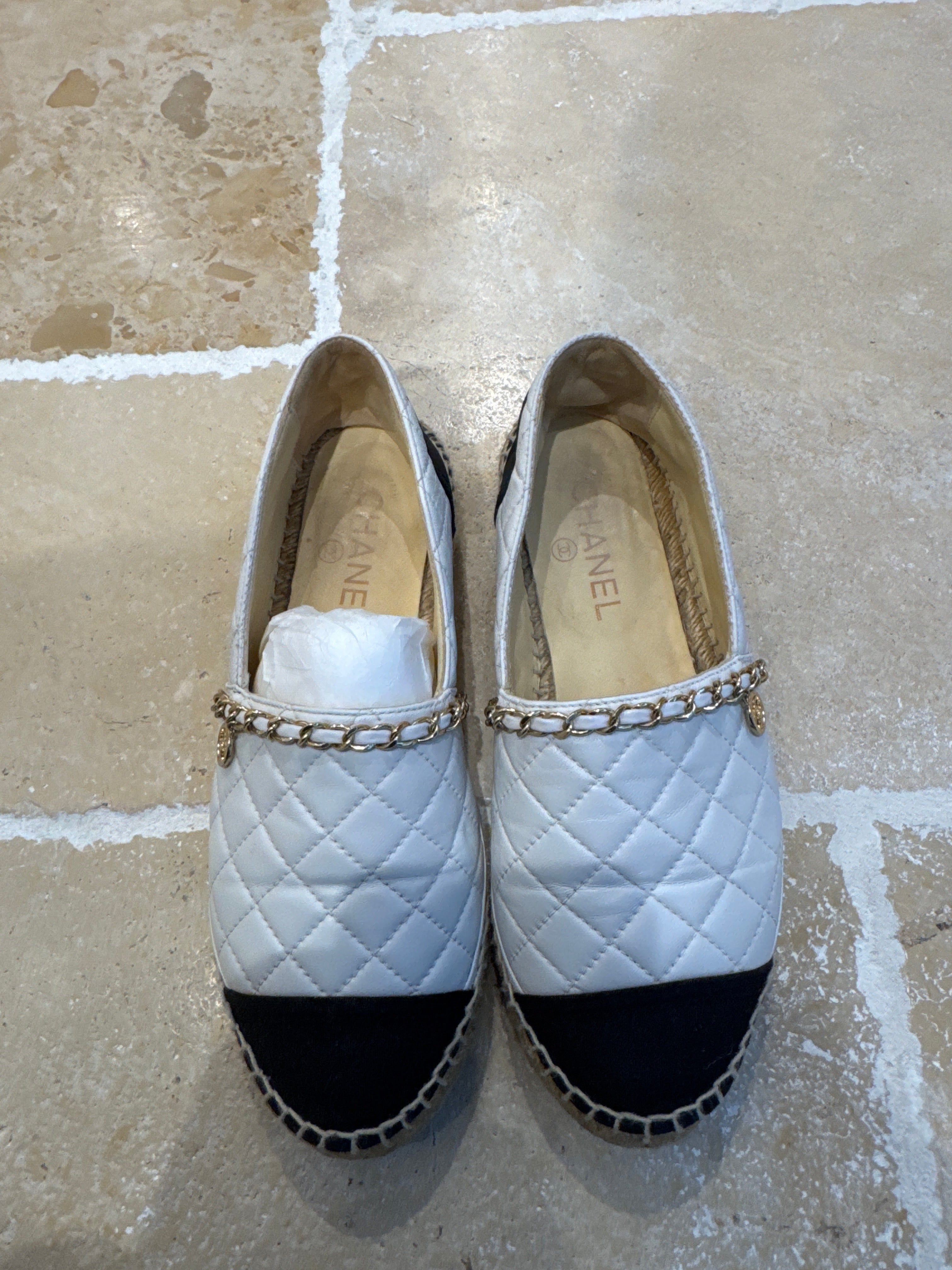 Chanel Quilted Chain-Link Espadrilles