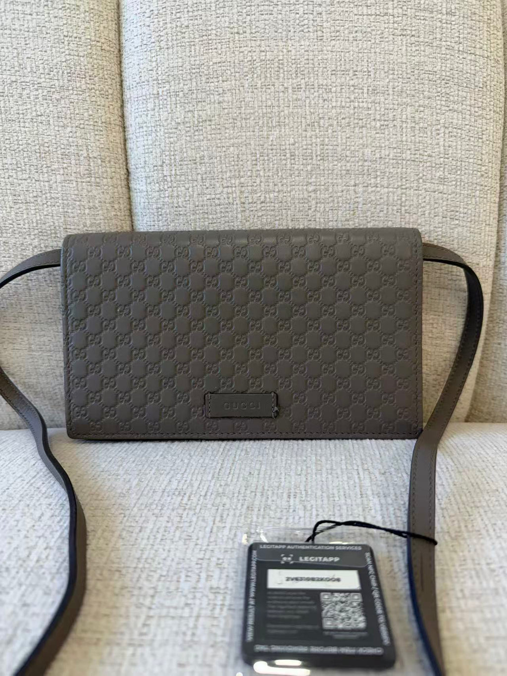 Gucci Micro‑GG Embossed Leather Crossbody Wallet On Strap
