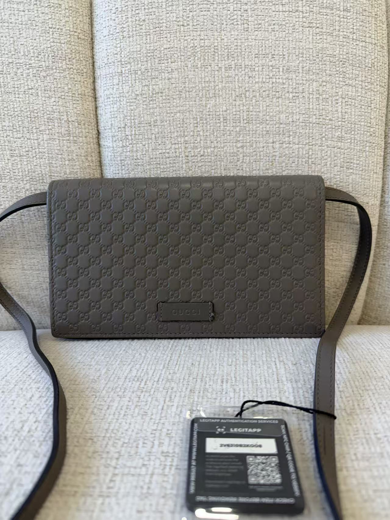 Gucci Micro‑GG Embossed Leather Crossbody Wallet On Strap