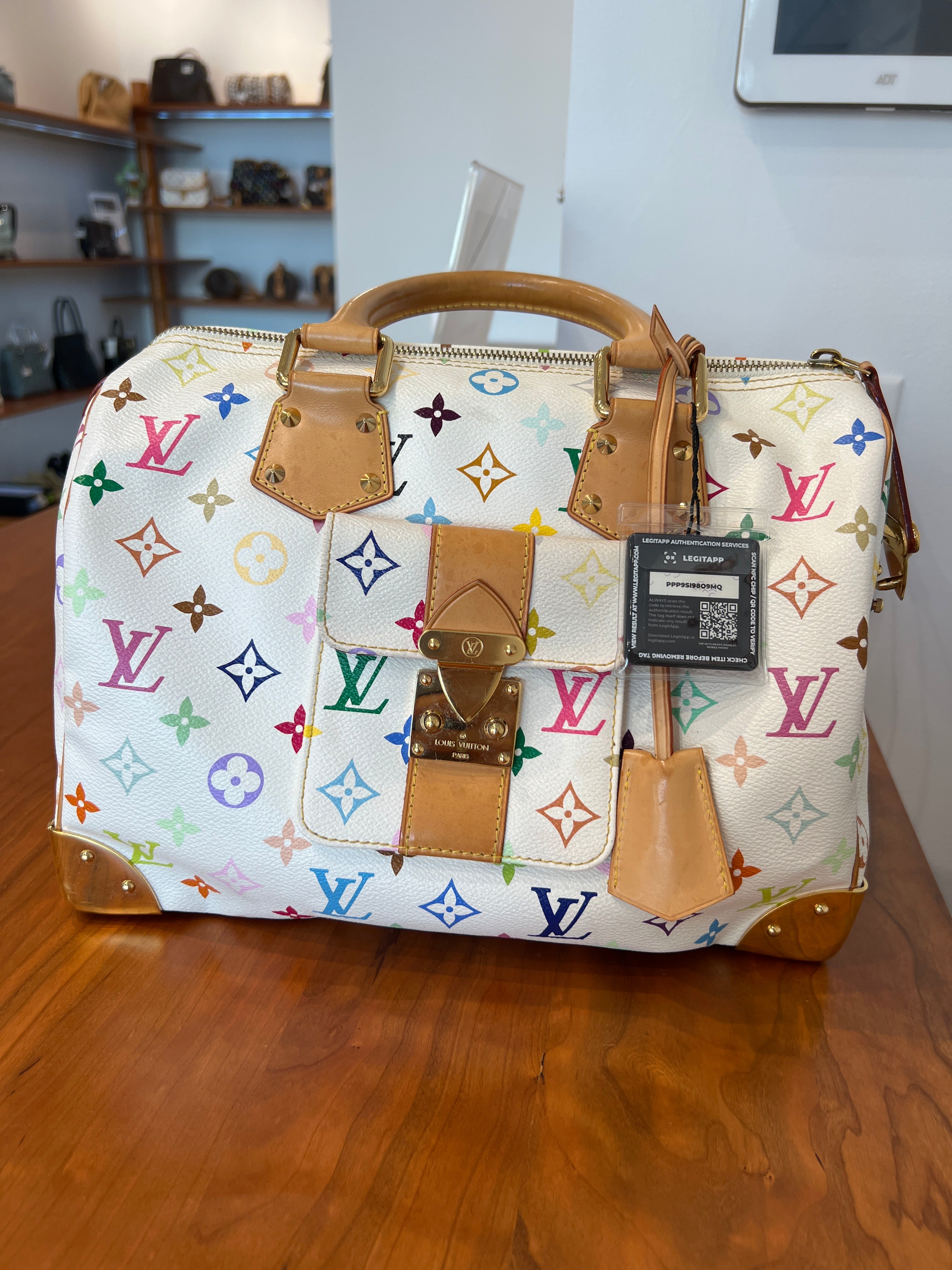 LV LOUIS VUITTON x Takashi Murakami Speedy 30 Handbag Monogram White