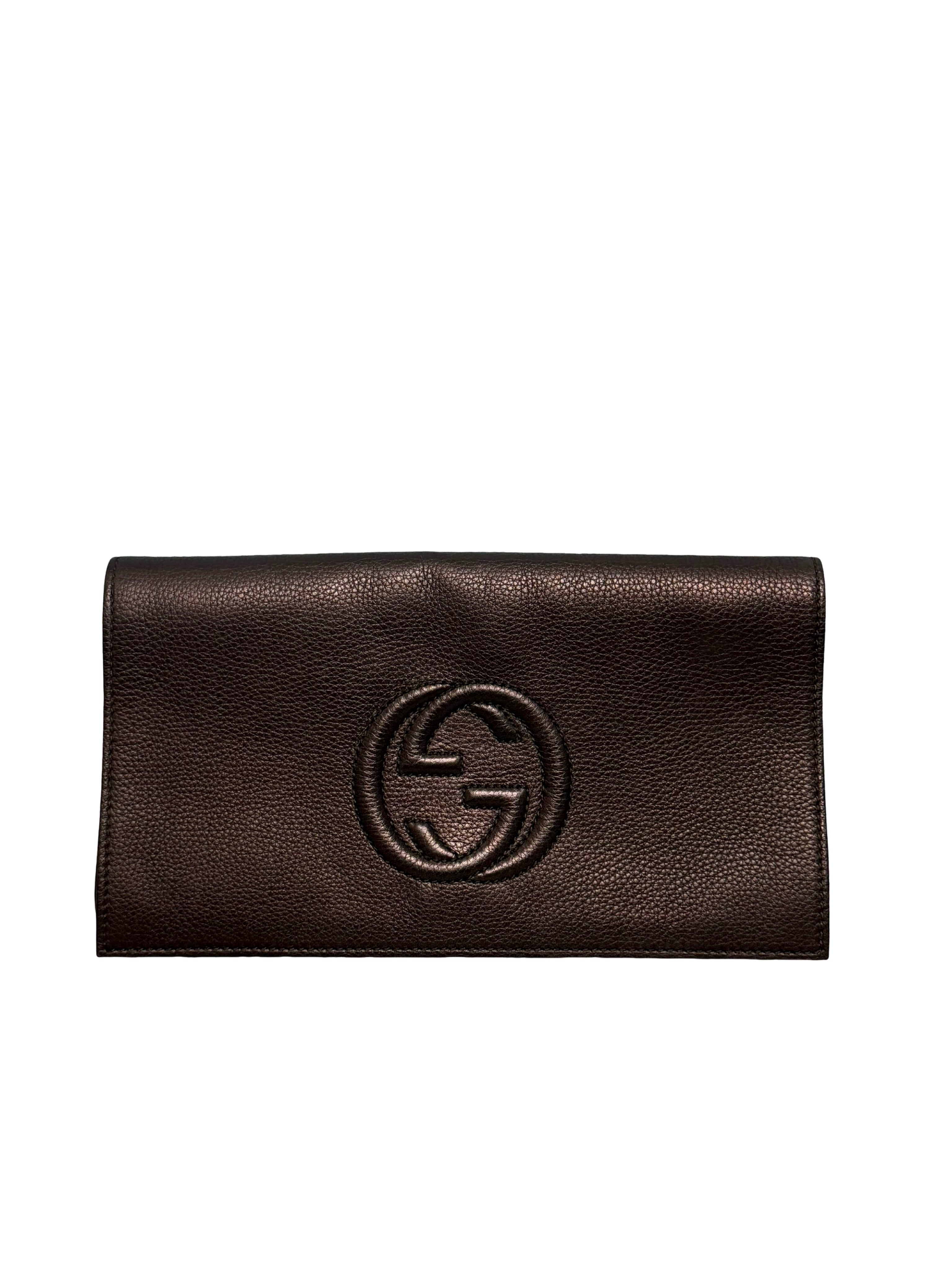 Gucci Pebbled Leather Continental Flap Clutch