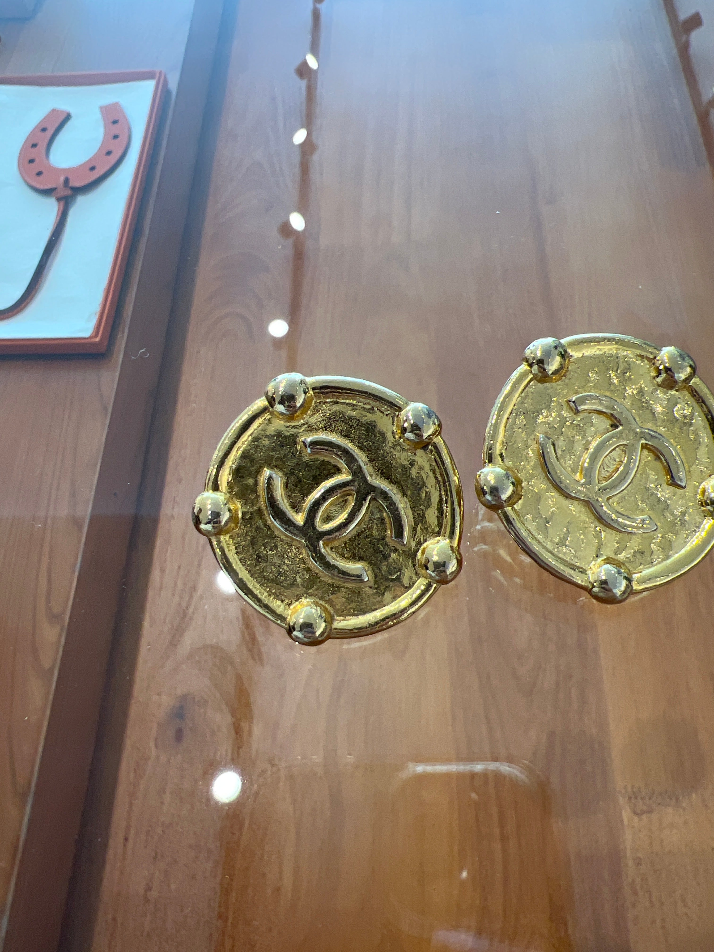 Chanel Gold Plated Round CC Logo earrings