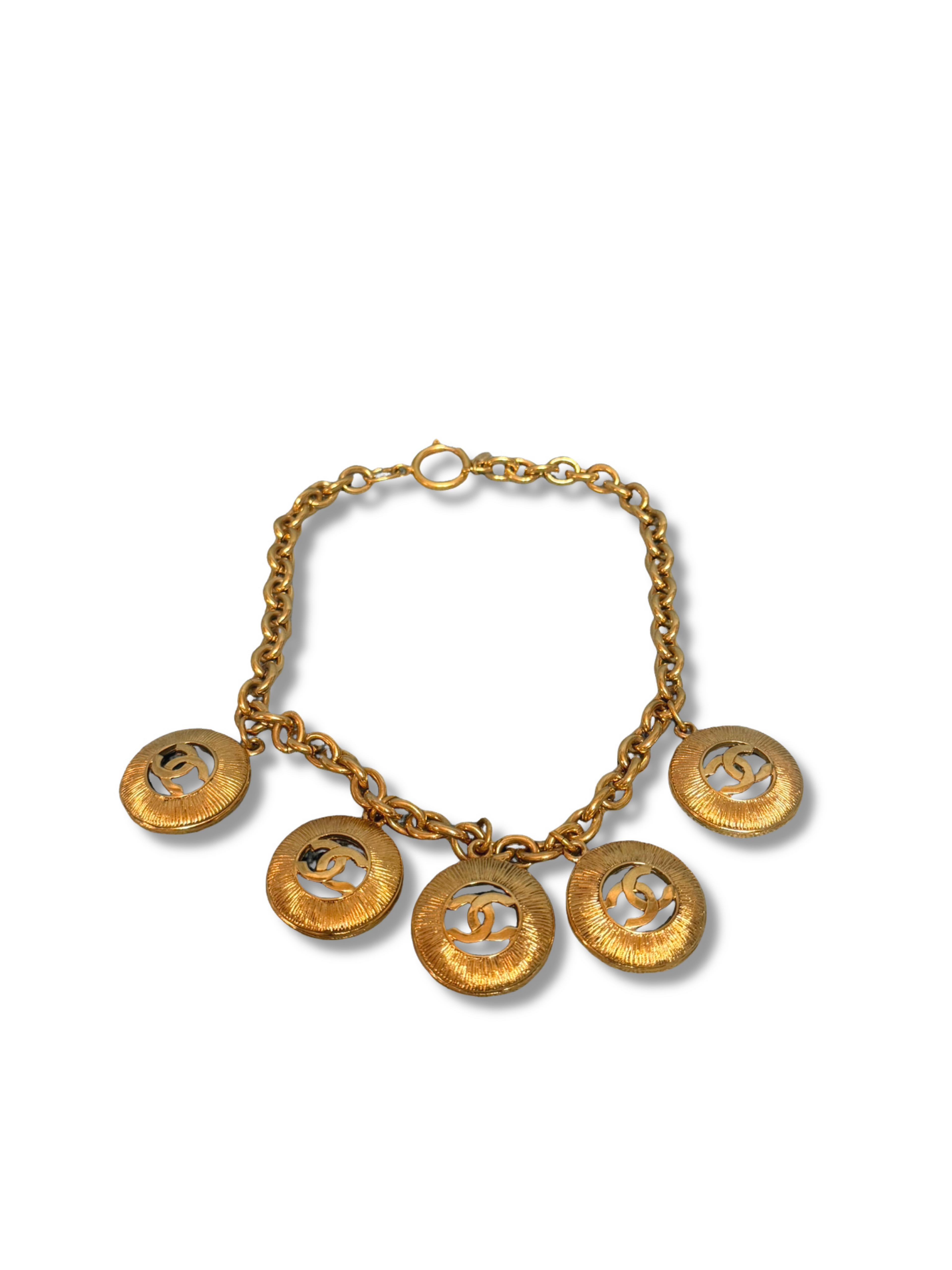 Chanel Vintage Gold Metal Cutout CC Round Charm Bracelet