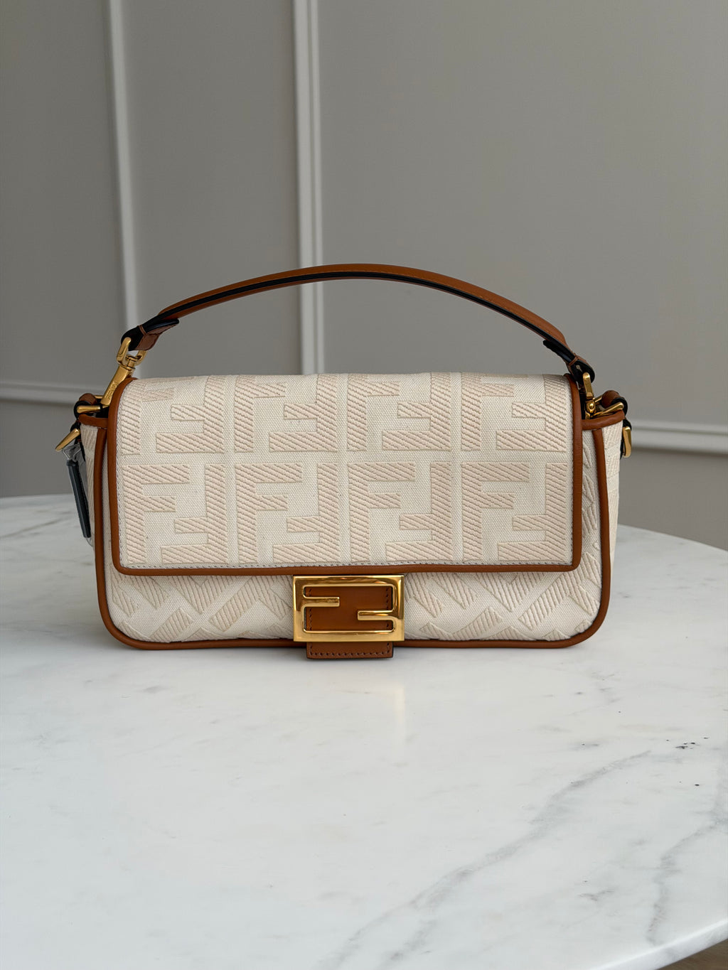 Fendi FF Jacquard Canvas Baguette Shoulder Bag