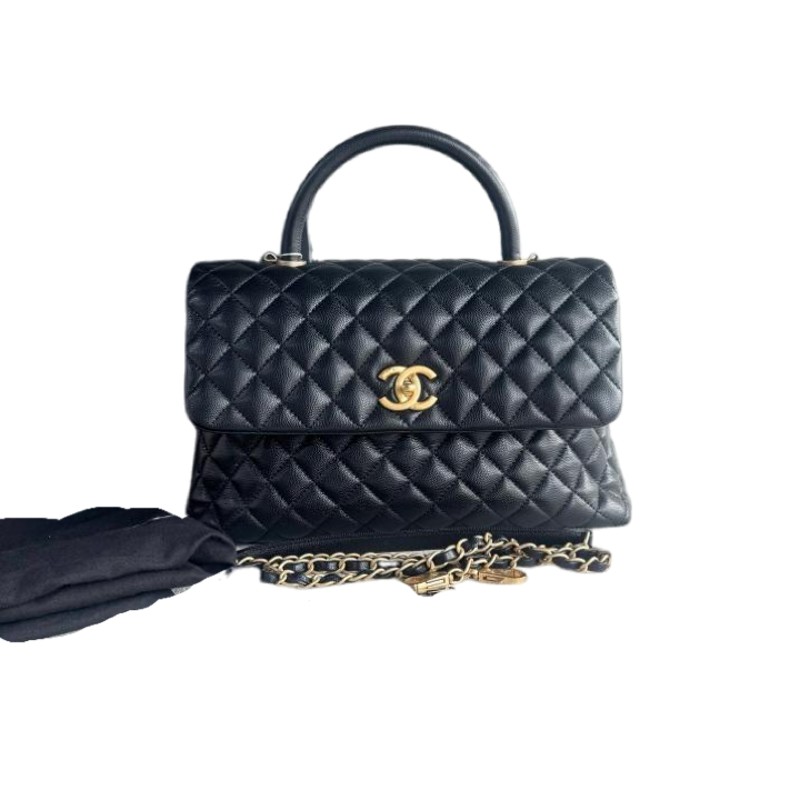 4389 Chanel Quilted Caviar Leather Large Coco Handle Handbag