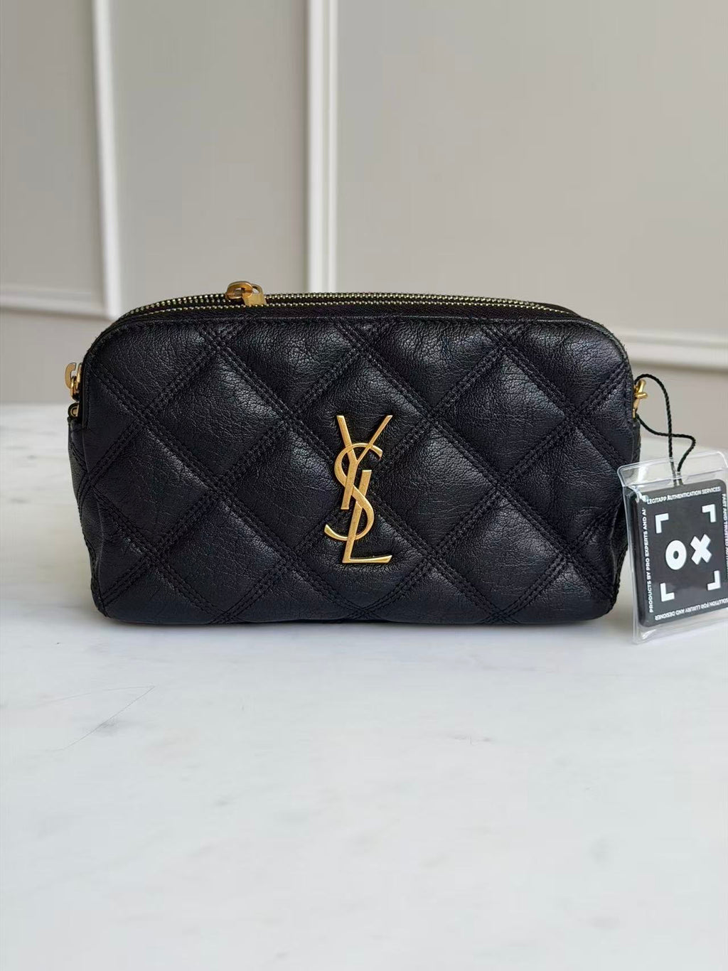 5517 Saint Laurent Quilted Monogram Becky Double Zip Pouch